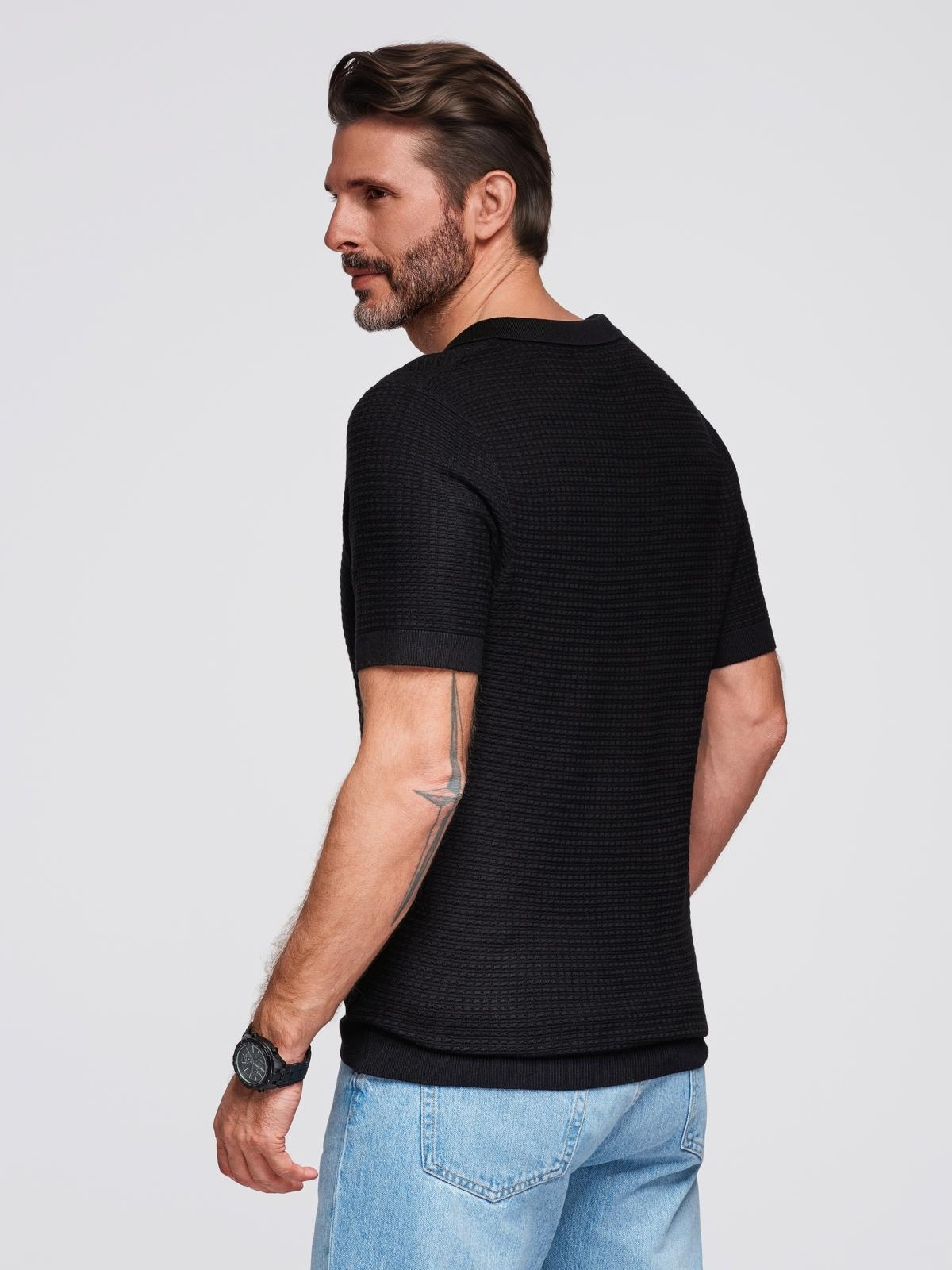Ombre Men&#039;s knitted unbuttoned polo shirt - black