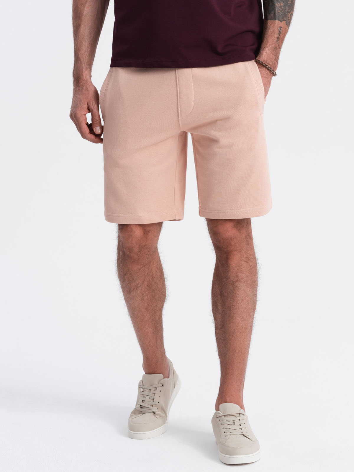 Ombre Men&#039;s knit shorts with drawstring and pockets - powder pink
