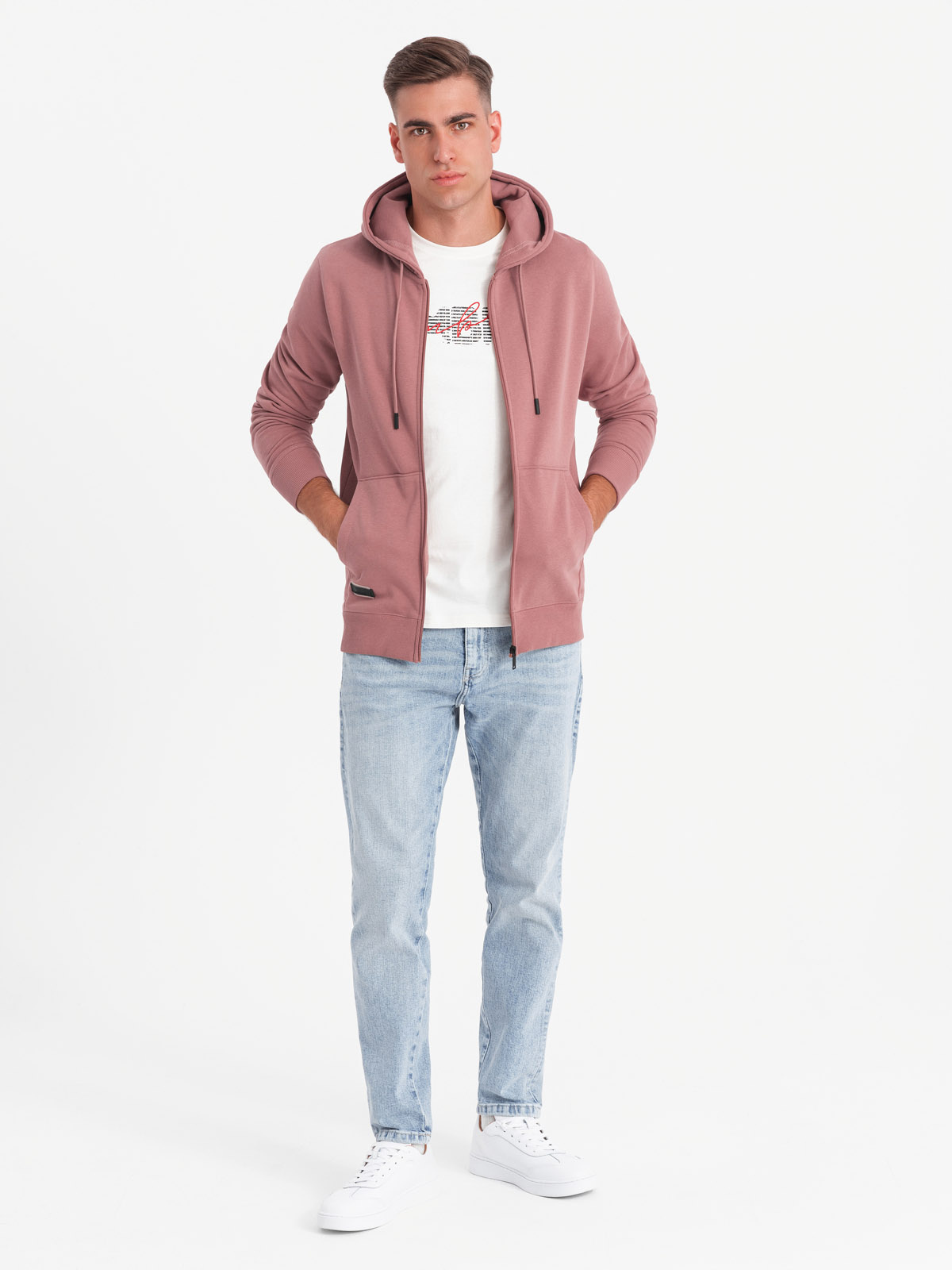 Ombre BASIC men&#039;s unbuttoned cotton sweatshirt - dark pink