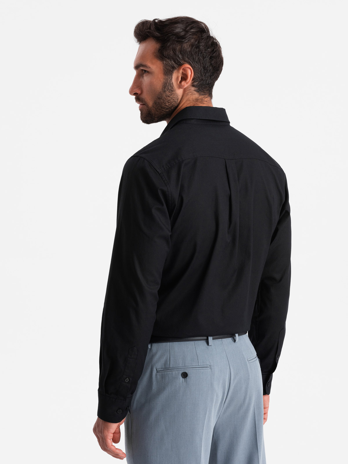 Ombre Men's cotton shirt with pocket REGULAR FIT - black