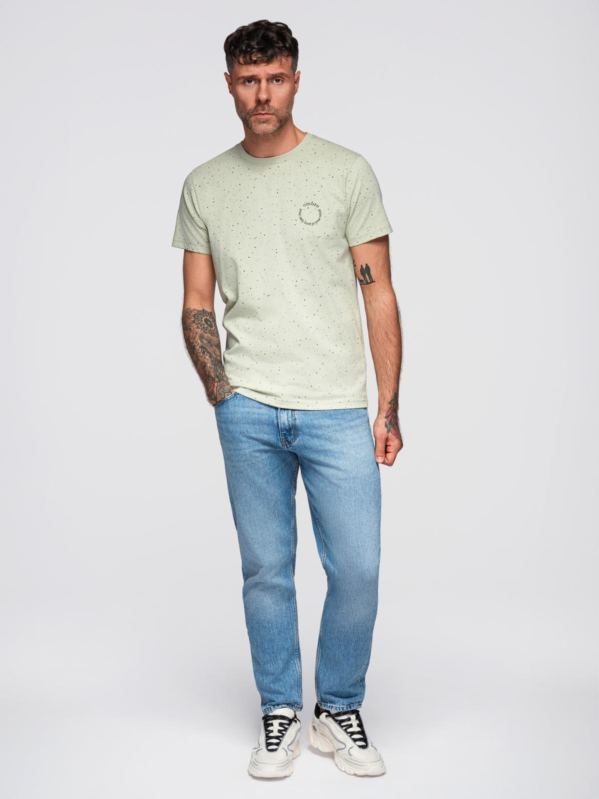 Ombre Men's printed cotton T-shirt with round neckline - mint