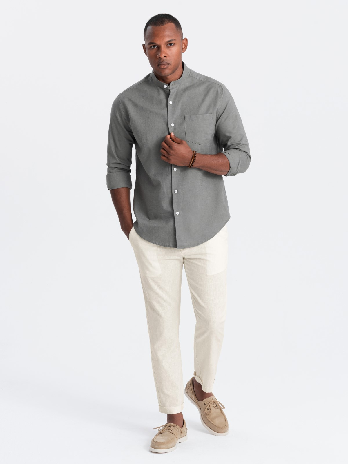 Ombre Men's linen blend roll-up chino pants - cream