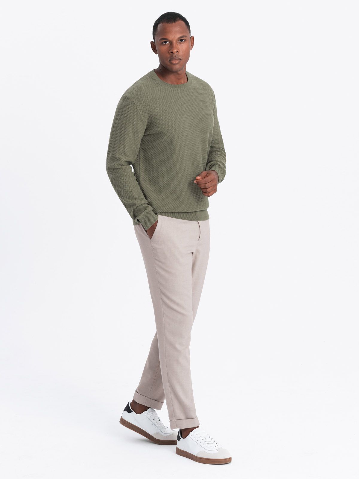 Ombre Men&#039;s RELAXED FIT knit sweater in diamond weave - olive
