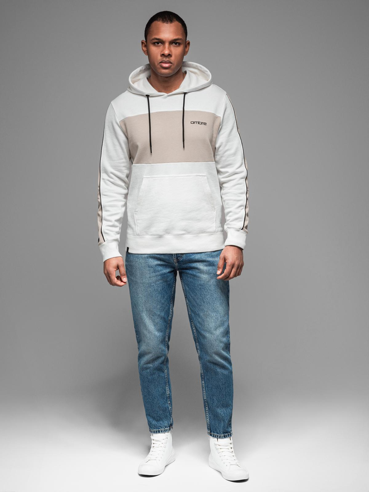 Ombre Men's cotton hoodie with contrasting elements - white