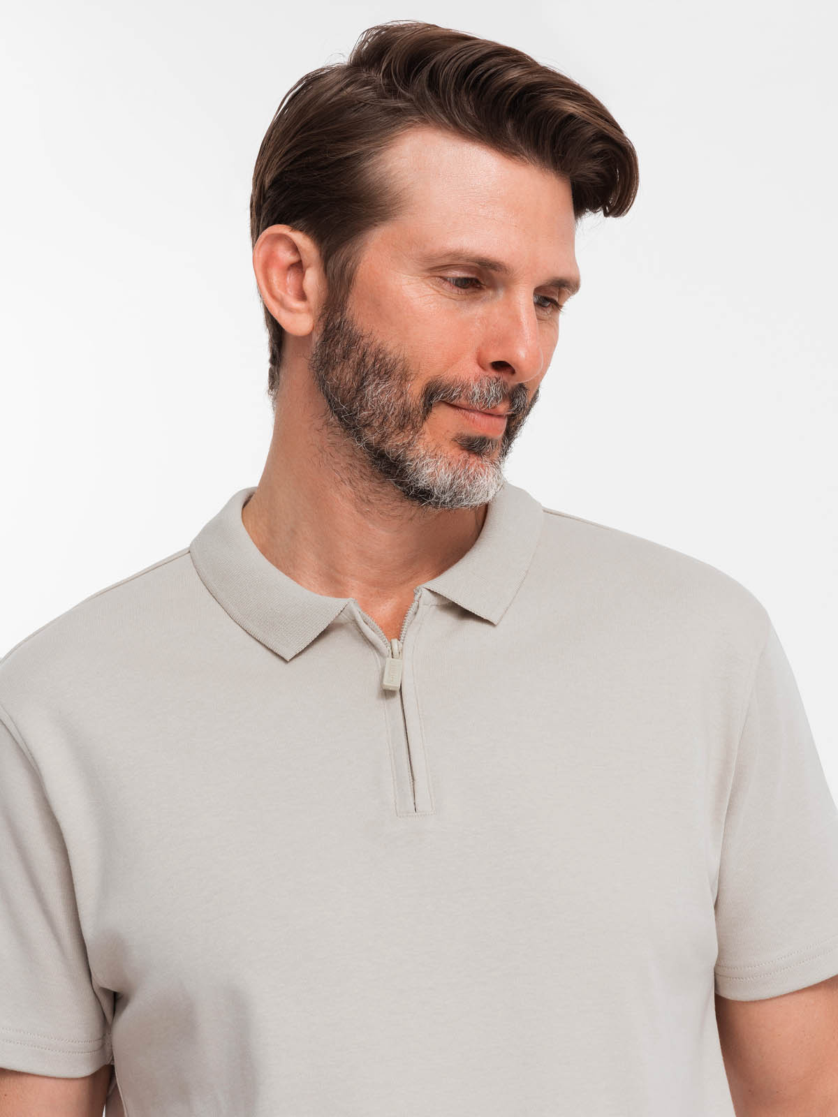 Ombre Men&#039;s polo shirt with zippered collar - ash