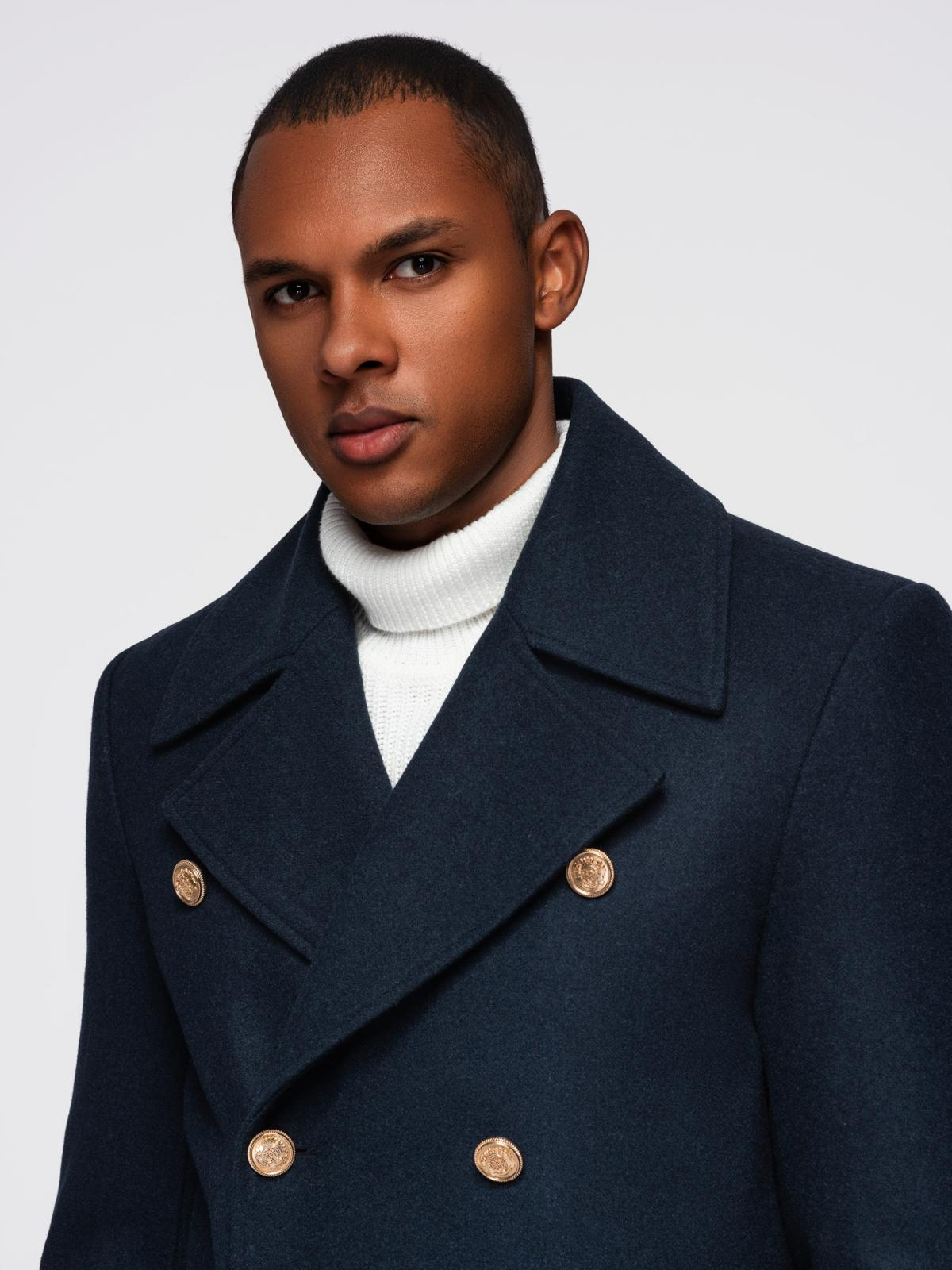 Ombre Men&#039;s navy double-breasted wool coat - navy blue