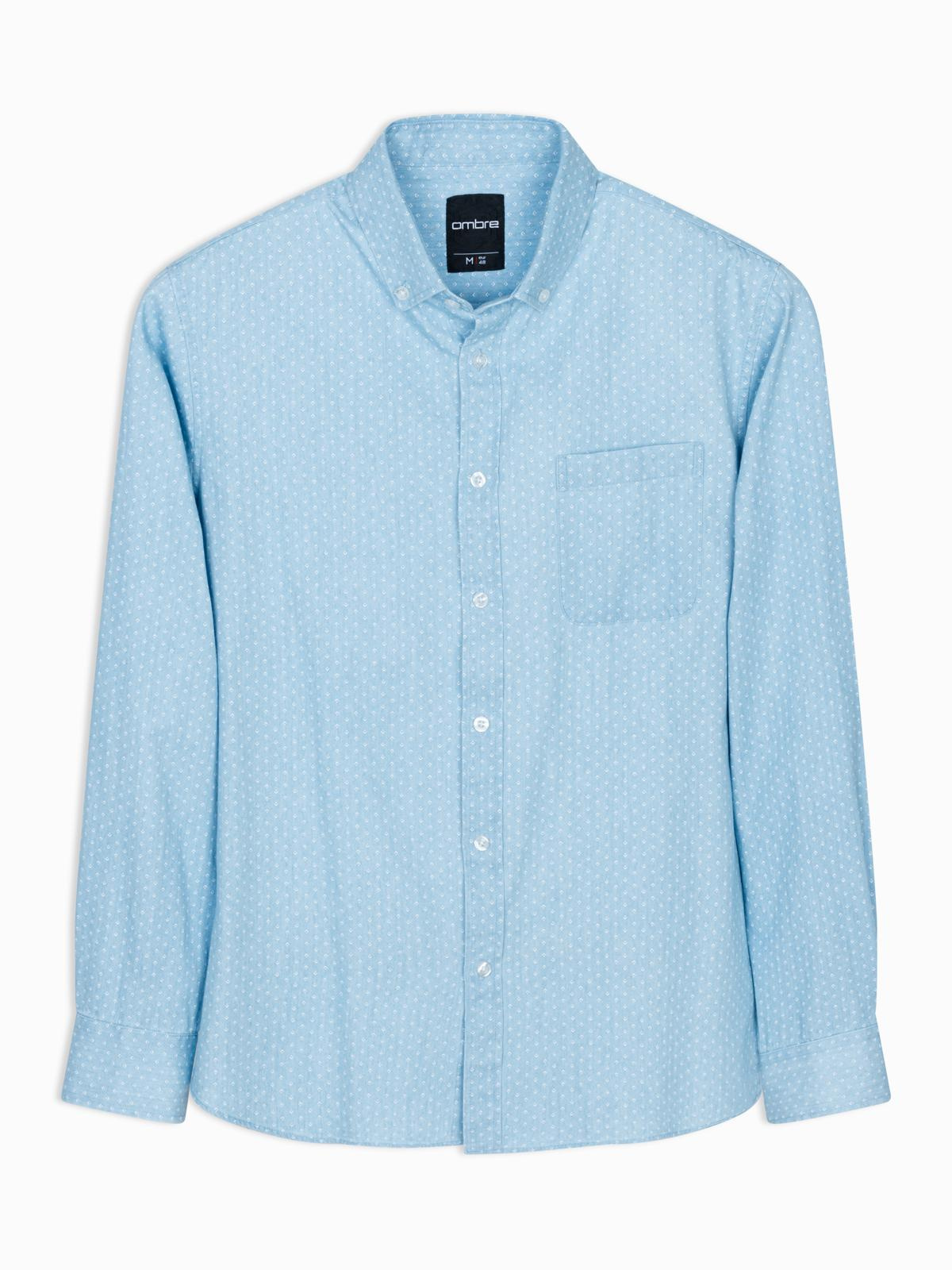 Ombre Men's patterned thin denim shirt with pocket - light blue