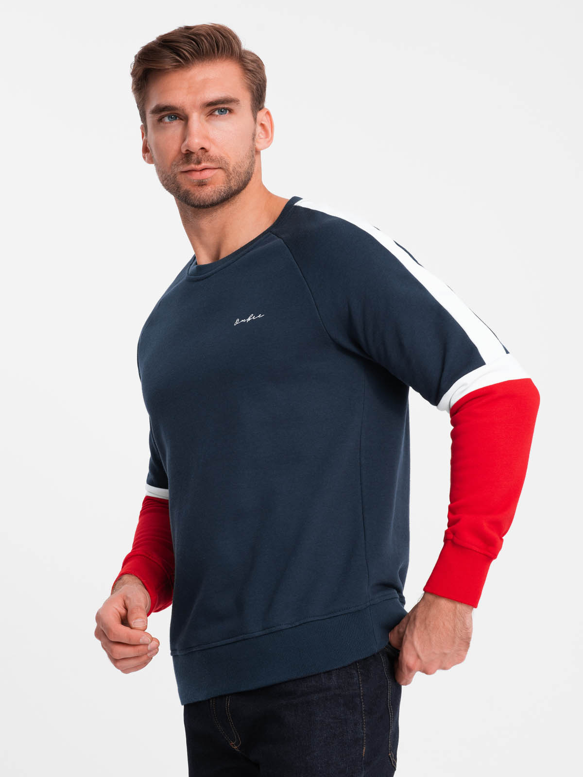 Ombre Tri-color men&#039;s sweatshirt with raglan sleeves - navy blue
