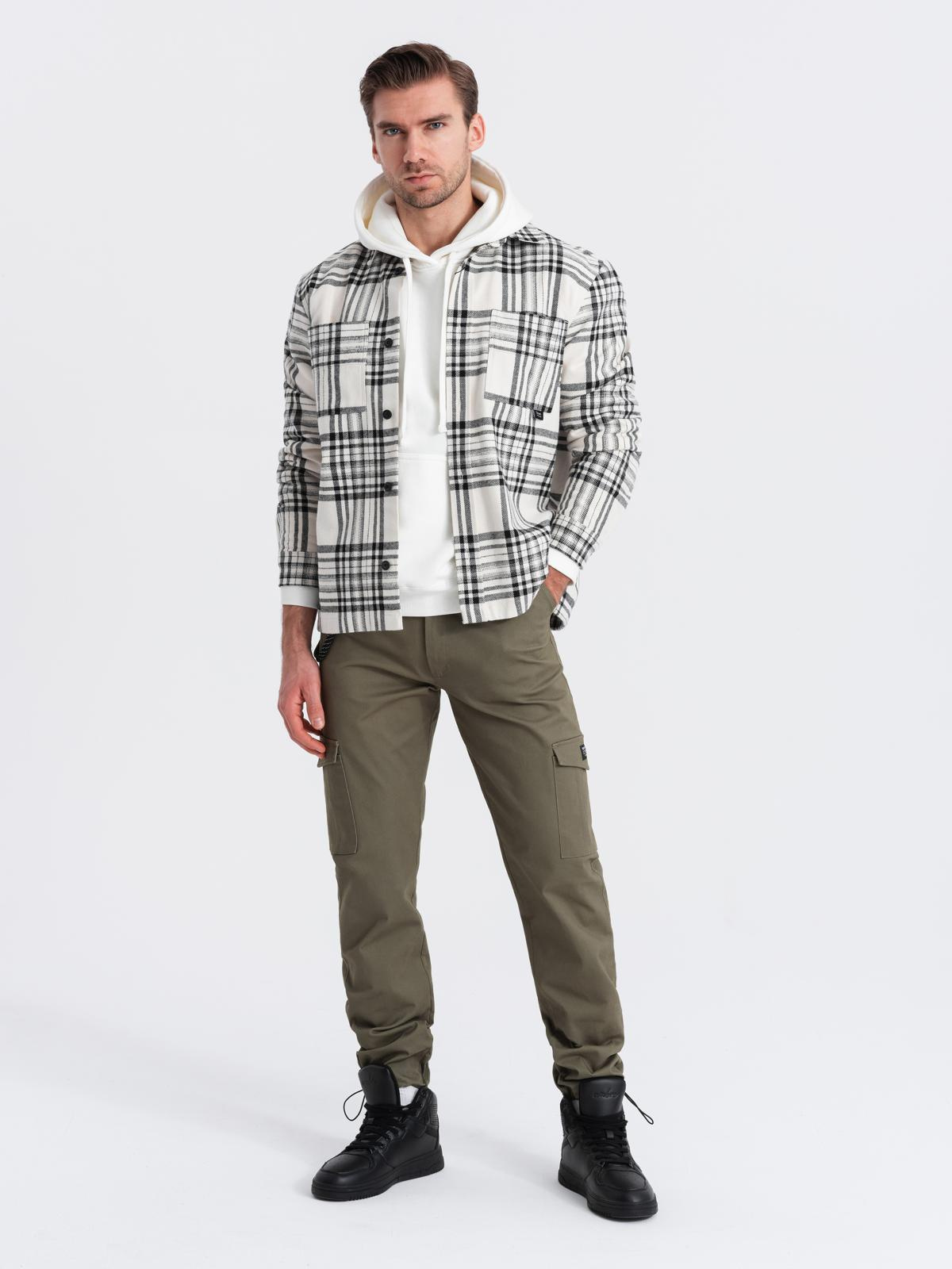 Ombre Men&#039;s pants with cargo pockets and leg hem - dark olive green