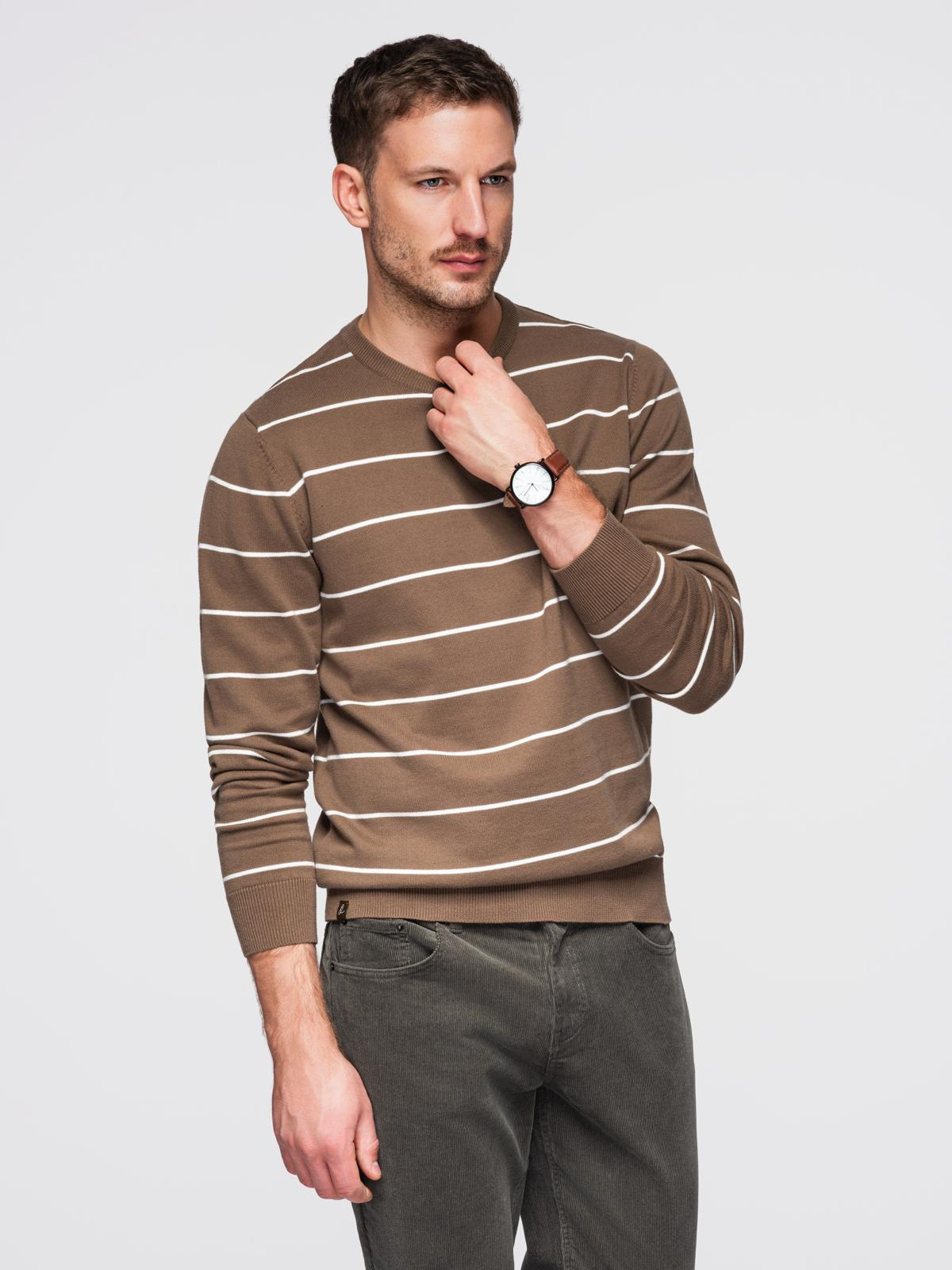 Ombre Men&#039;s casual sweater with horizontal stripes - brown