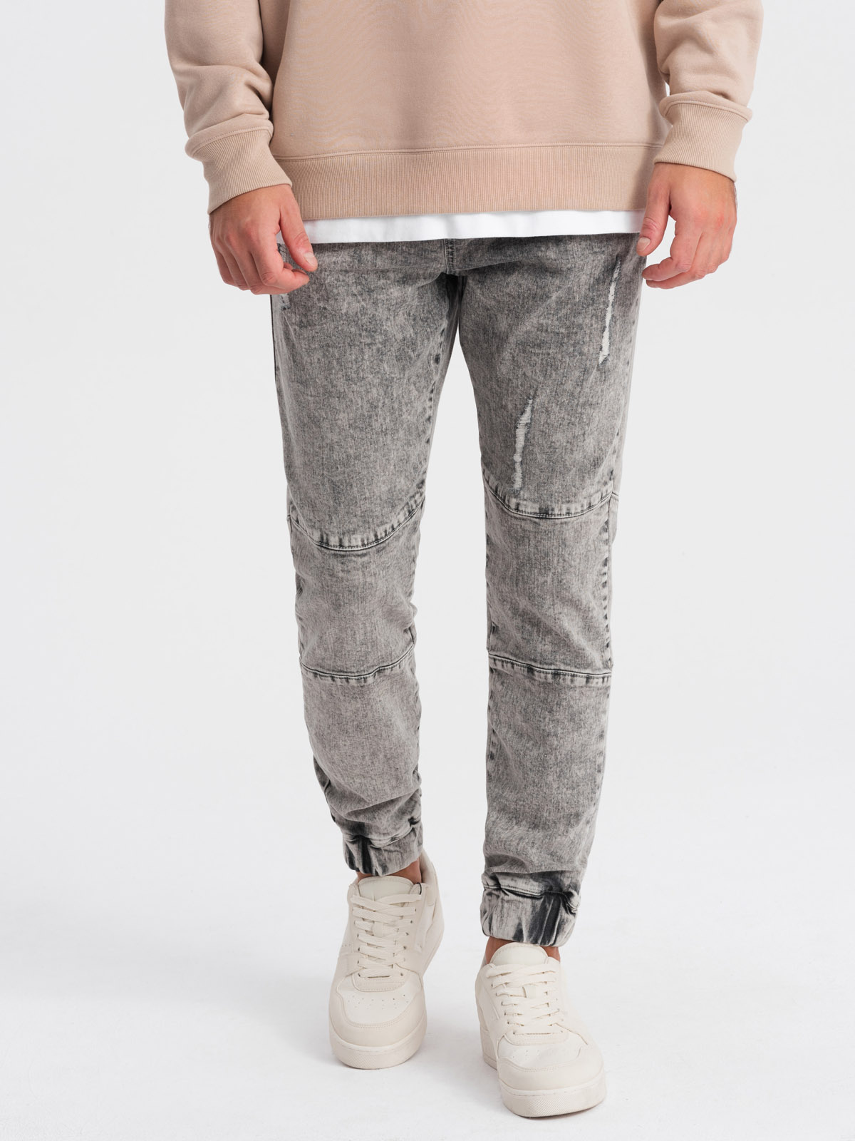 Ombre Men's marbled JOGGERS pants with rubbed edges - gray