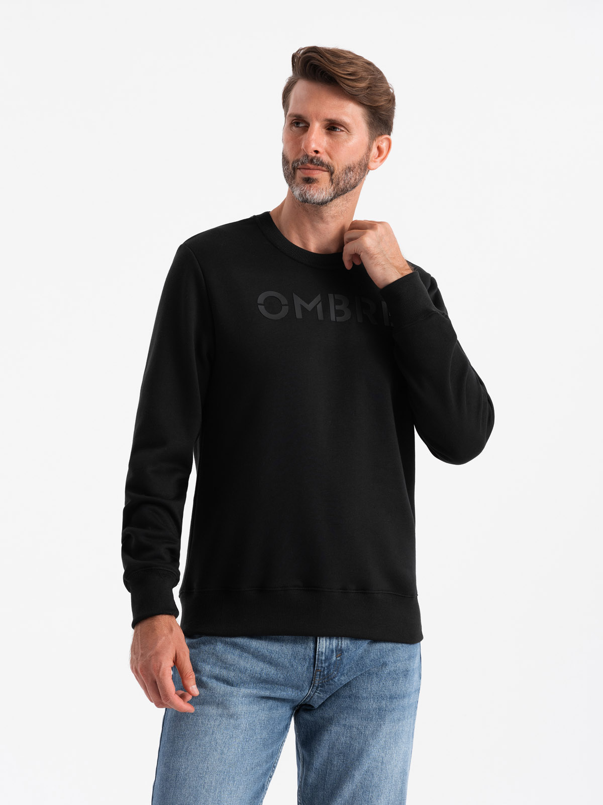 Ombre Classic Men's Sweatshirt With Inscription - Black