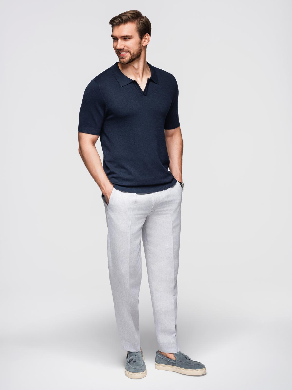 Ombre Men's buttonless polo shirt with classic weave - navy blue