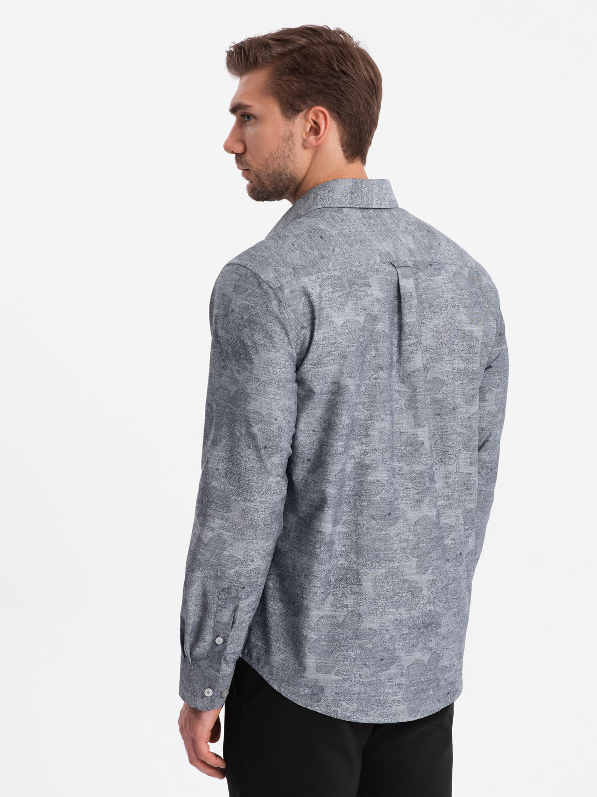 Ombre Classic men's flannel cotton plaid shirt - gray