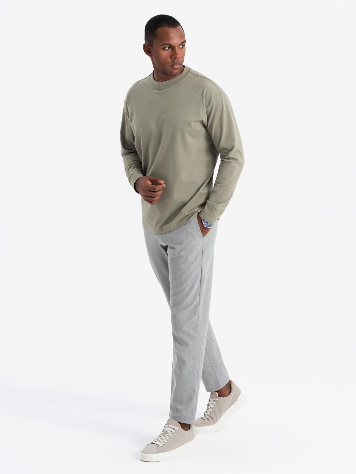 Ombre Men's cotton longsleeve LOOSE FIT with round neckline - khaki