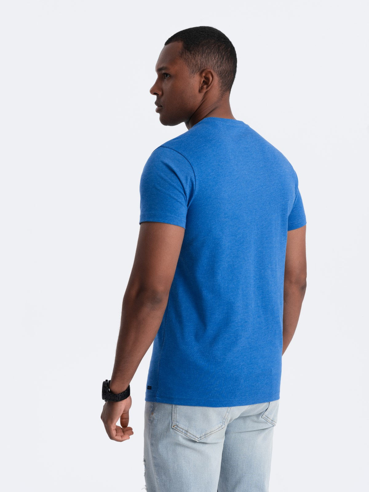 Ombre Men's t-shirt with round henley neckline - blue