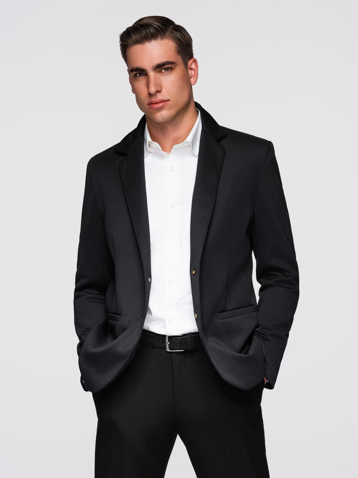 Ombre Men&#039;s blazer with detachable underlining and hood - black