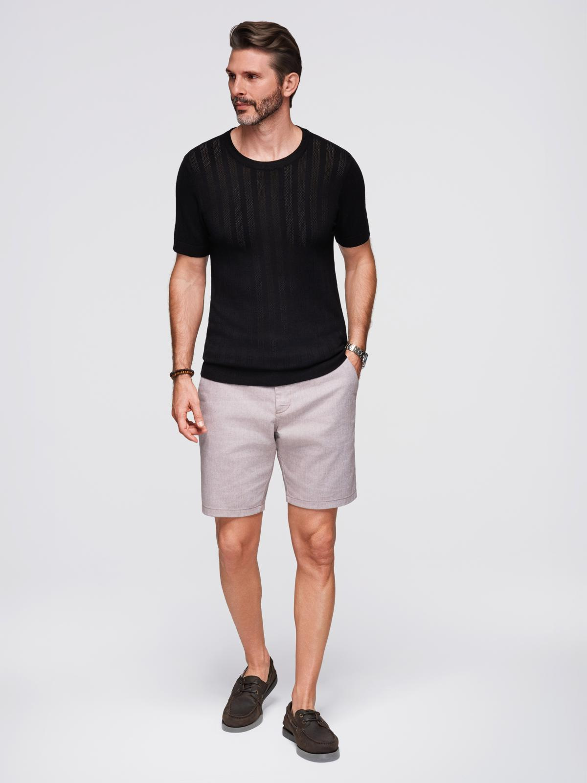 Ombre Men's openwork sweater with round neckline and short sleeves - black