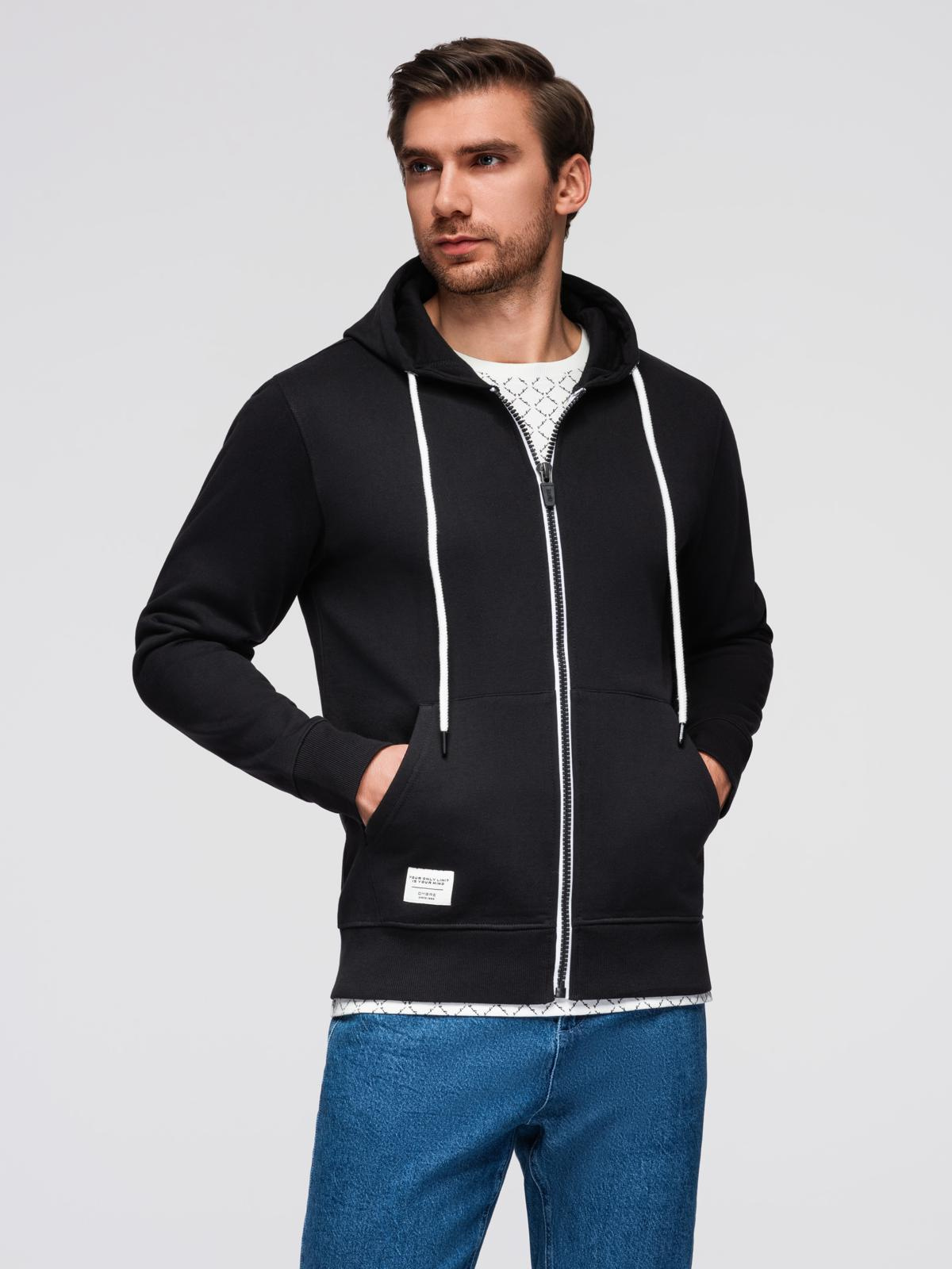 Ombre Men&#039;s BASIC unbuttoned hooded sweatshirt - black
