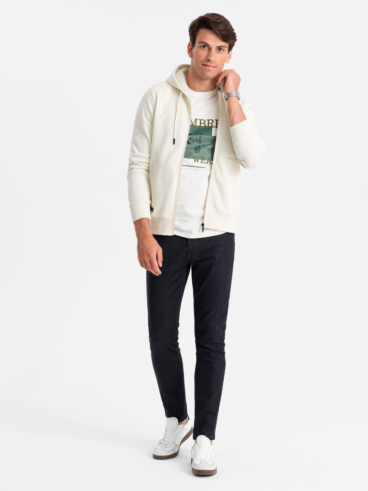 Ombre Men's Unbuttoned Cotton BASIC Sweatshirt - Cream