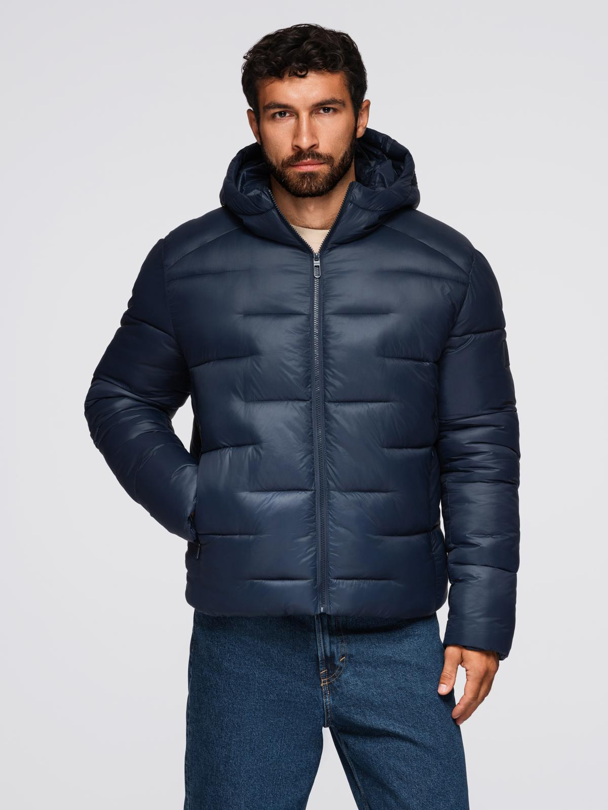 Ombre Men&#039;s quilted puffer jacket with hood - navy blue