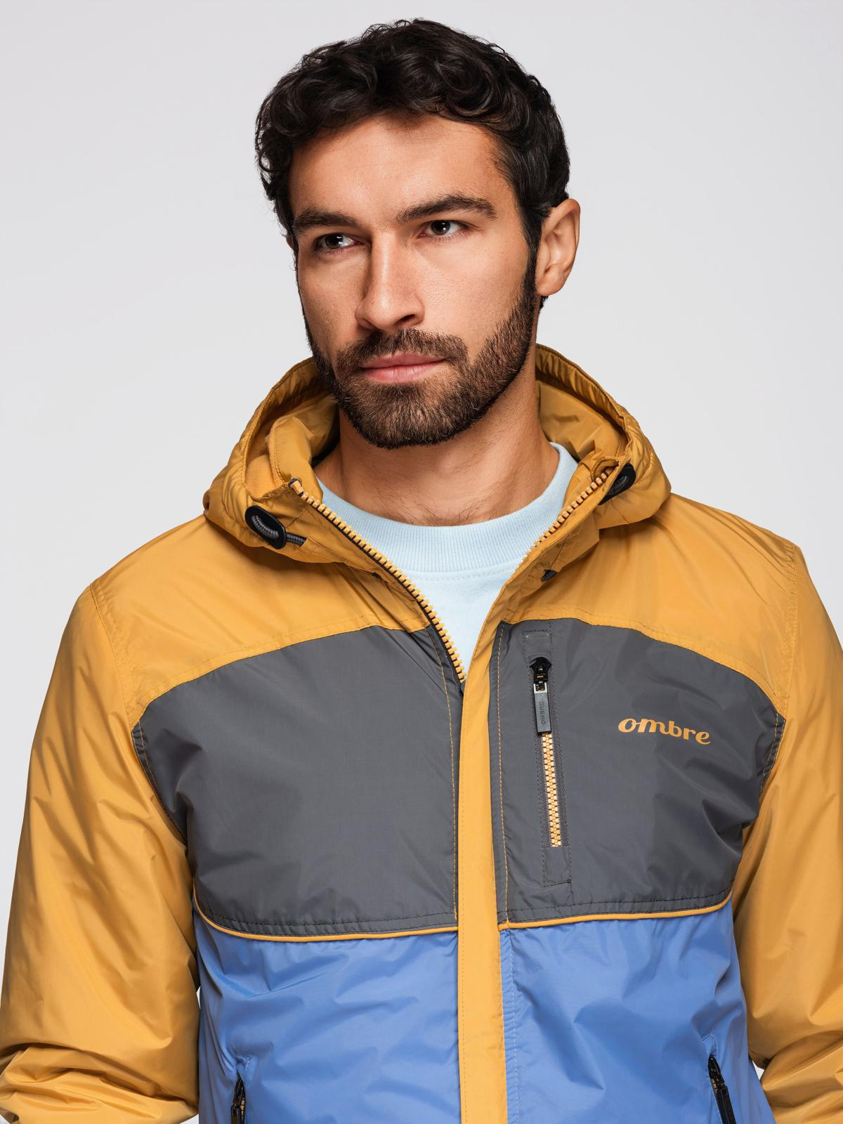 Ombre Lightweight colorful men's sports jacket with fleece - blue-mustard