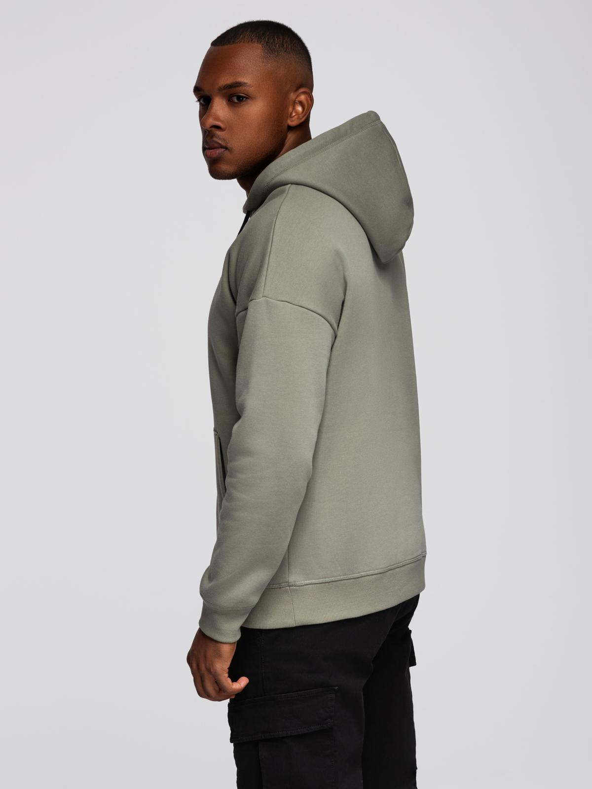 Ombre Men's kangaroo sweatshirt with embroidery and hood - khaki