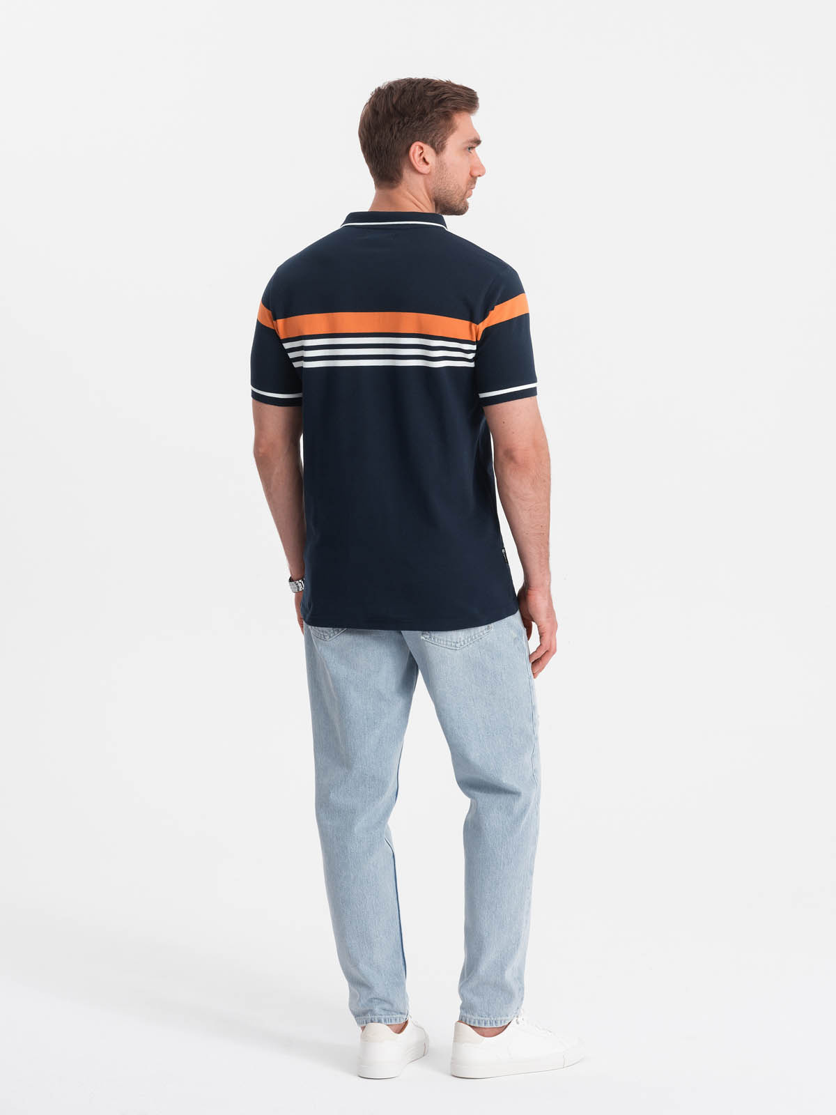 Ombre Fitted men's polo shirt with two-tone stripes - navy blue