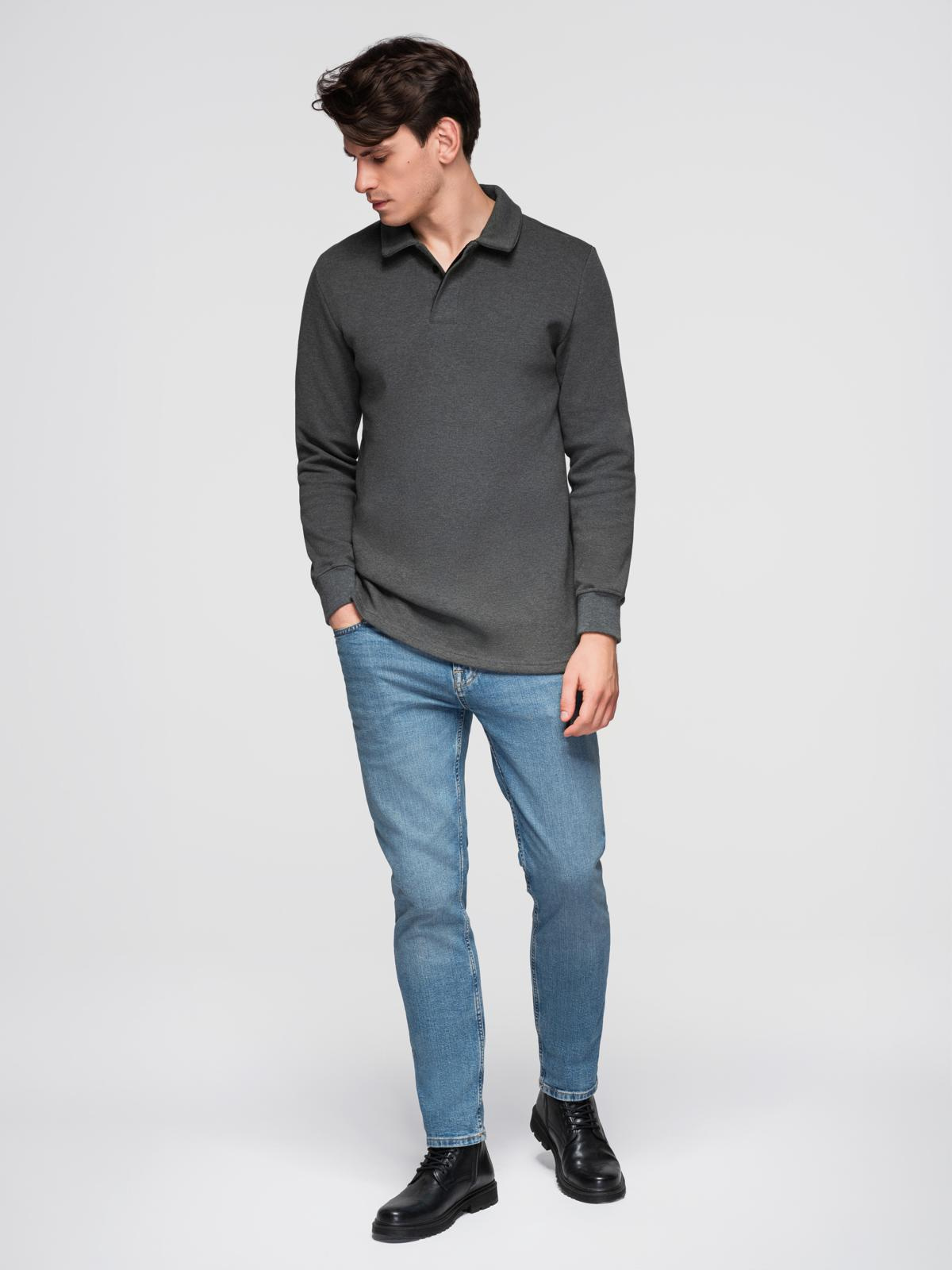 Ombre Men&#039;s structured knit polo collar sweatshirt - graphite melange