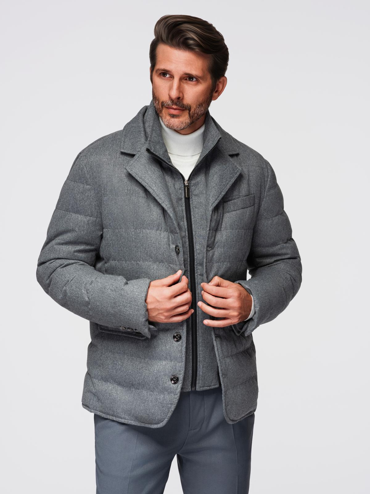 Ombre Men&#039;s jacket with a jacket cut with a fleece lining - gray