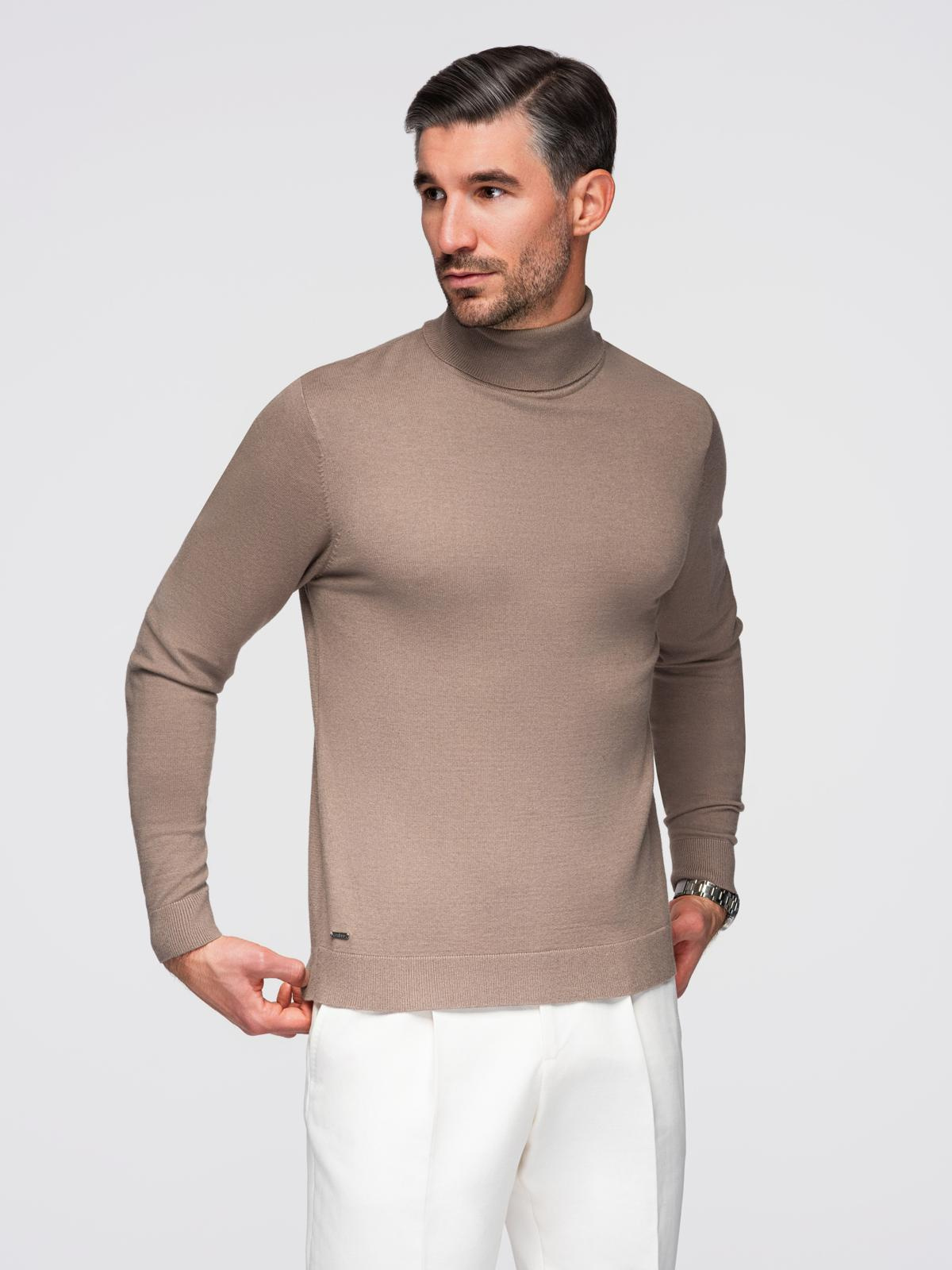 Ombre Men's knitted turtleneck with viscose - dark beige