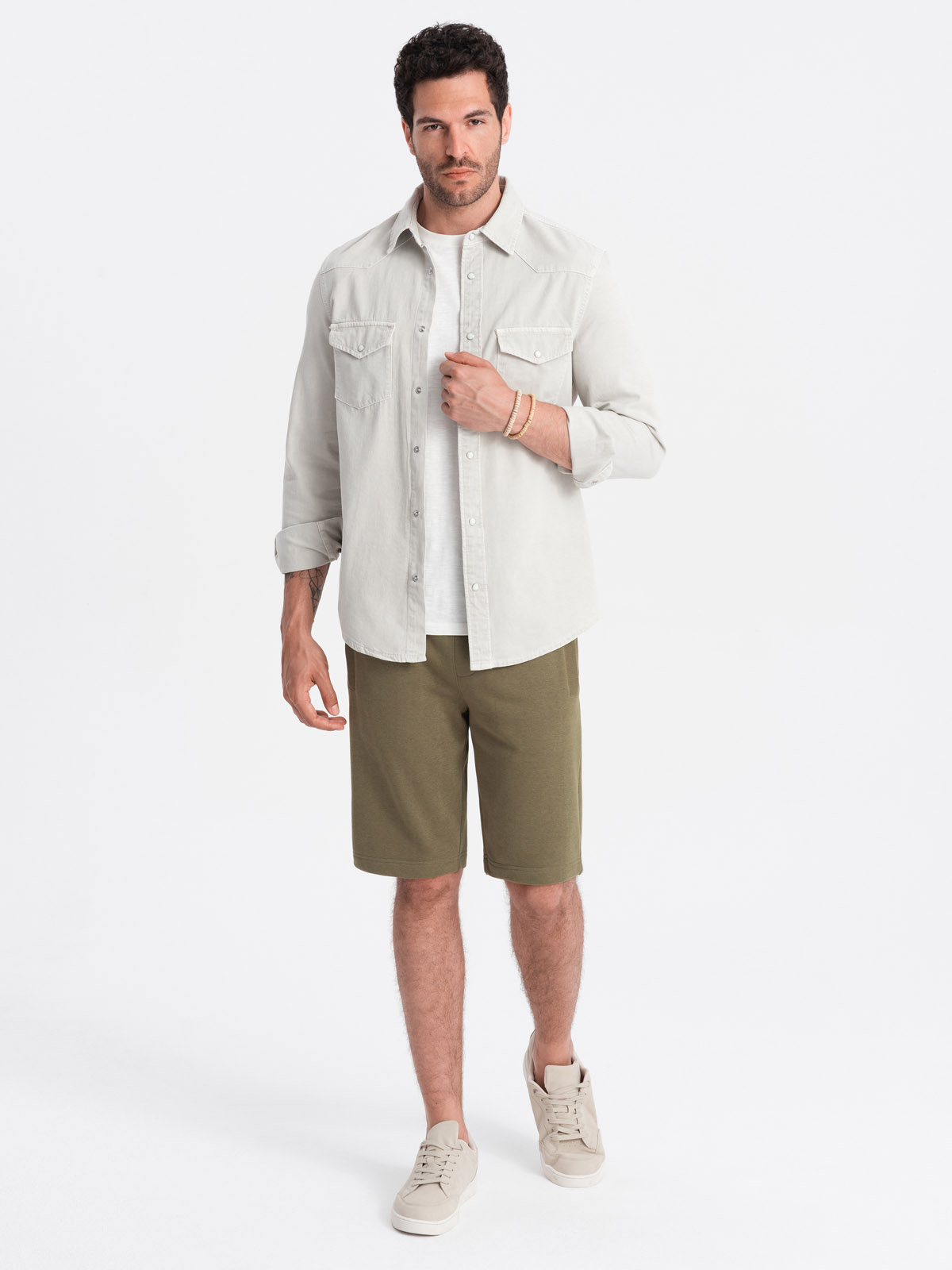 Ombre Men&#039;s pre-knee BASIC sweat shorts - olive