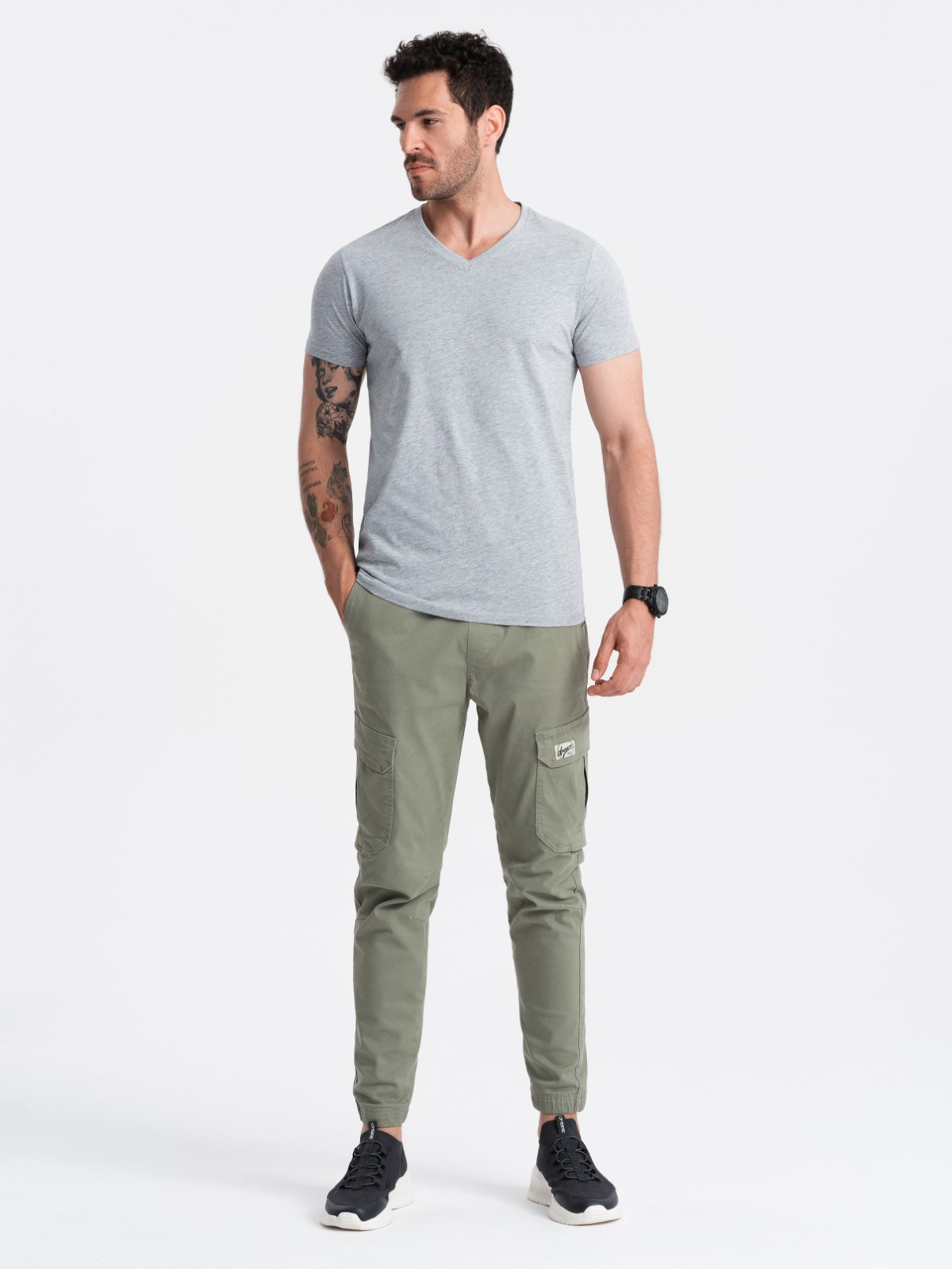 Ombre BASIC men&#039;s classic cotton tee-shirt with a crew neckline - grey melange