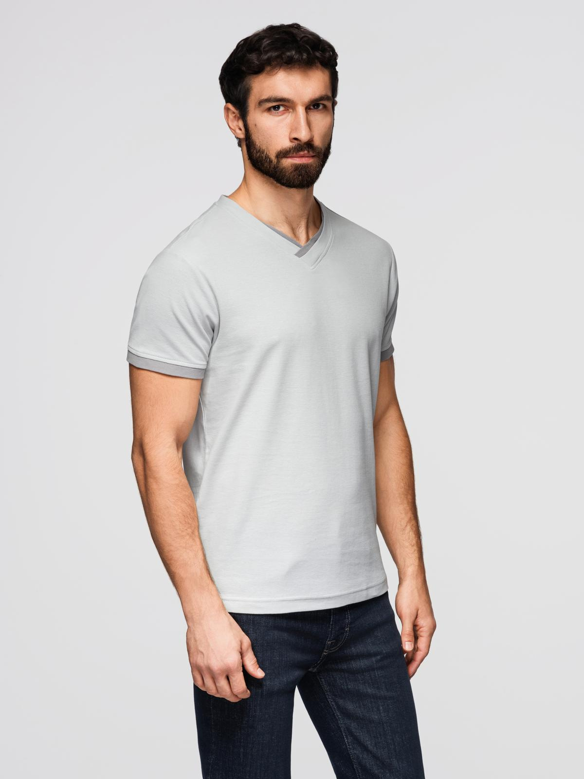 Ombre Men's T-shirt with contrasting inserts and crew neckline - light grey