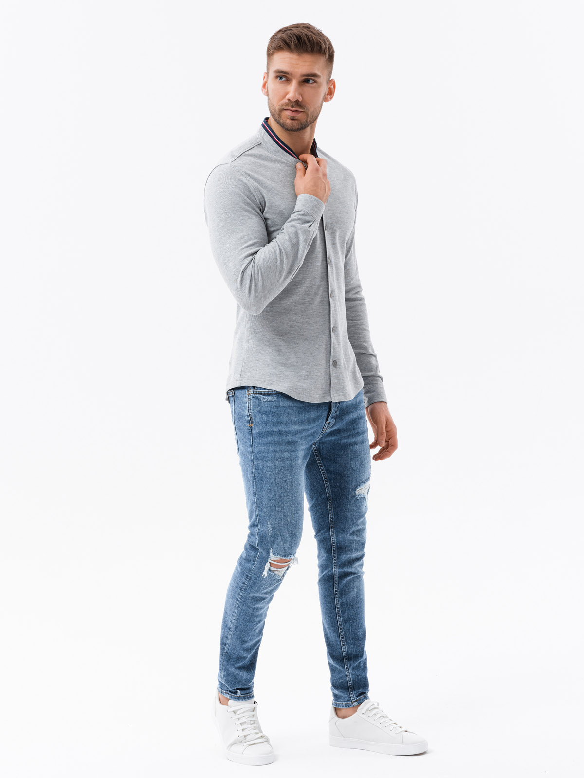 Ombre Men&#039;s cotton SLIM FIT shirt with collared collared shirt - grey
