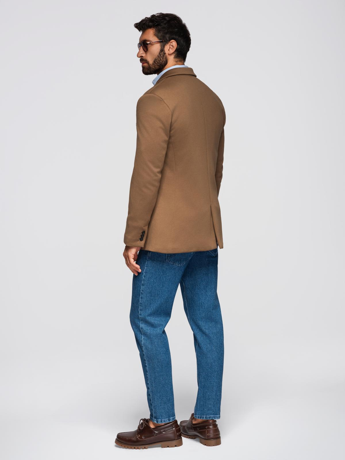 Ombre Men's knitted jacket with a fitted cut - light brown