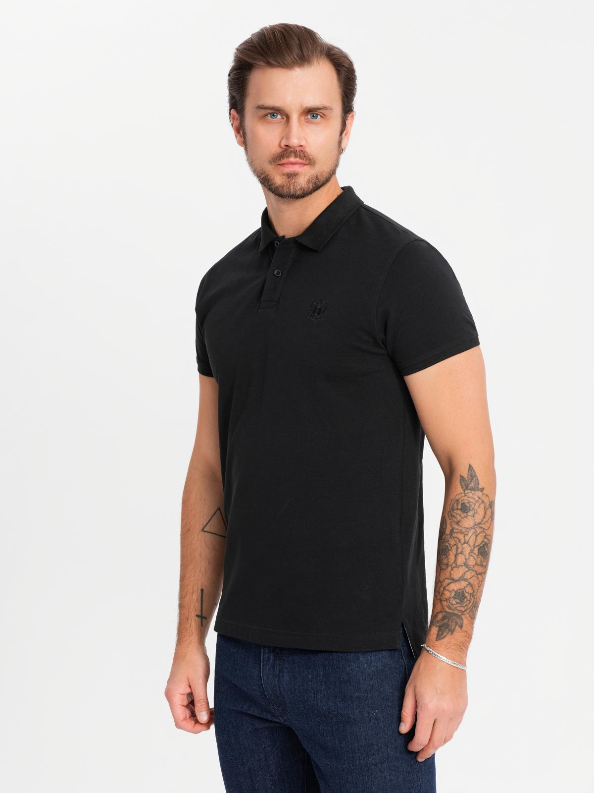 Ombre BASIC men's cotton polo t-shirt set - black/grey melange/white