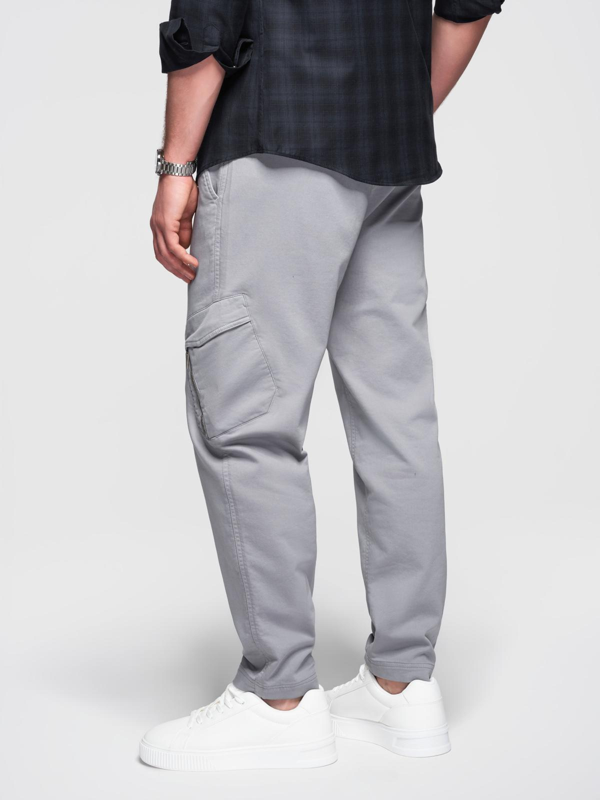 Ombre Men's knitted joggers with cargo pockets - light grey