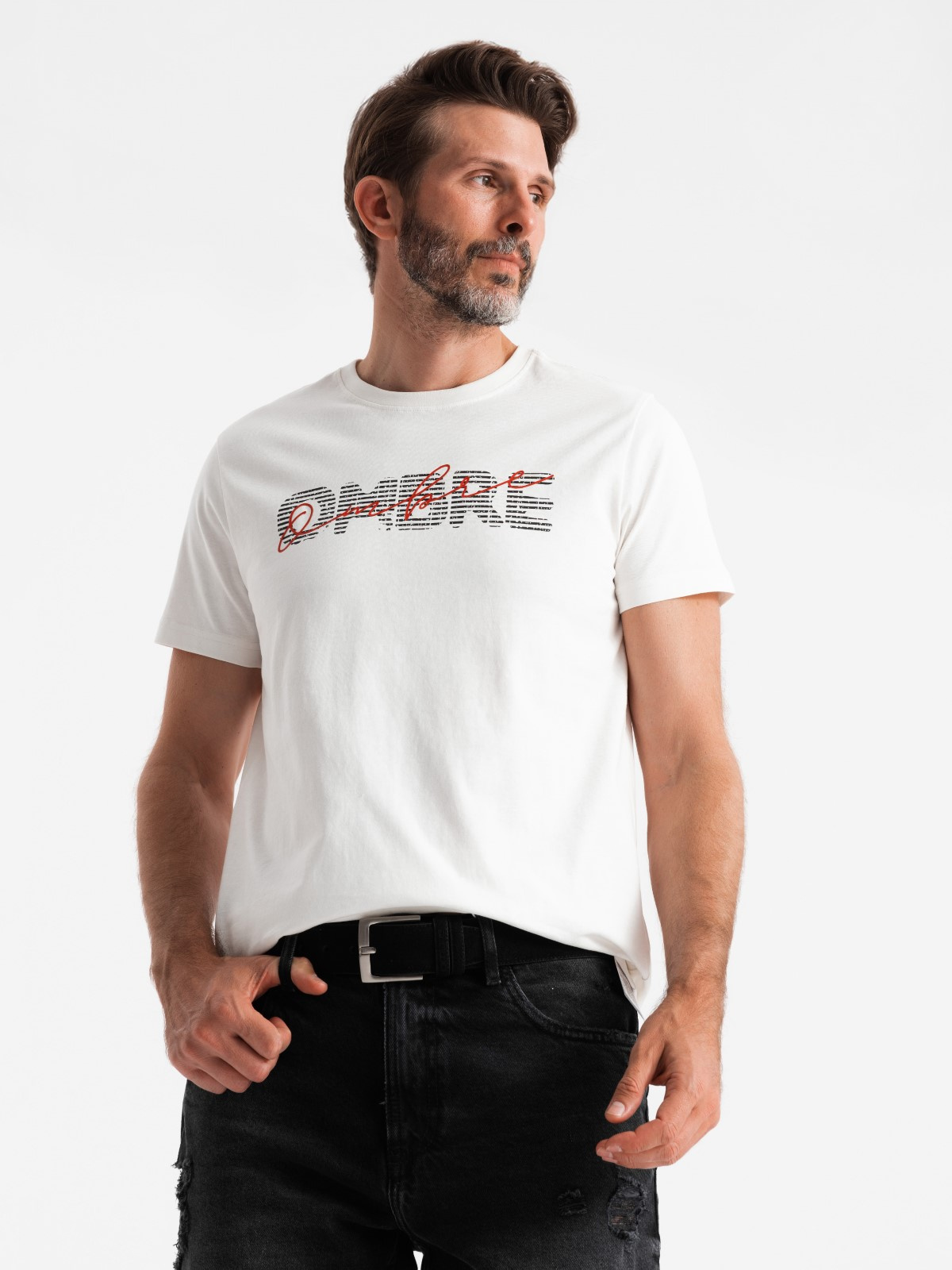 Ombre Men's cotton t-shirt with double printed logo - white