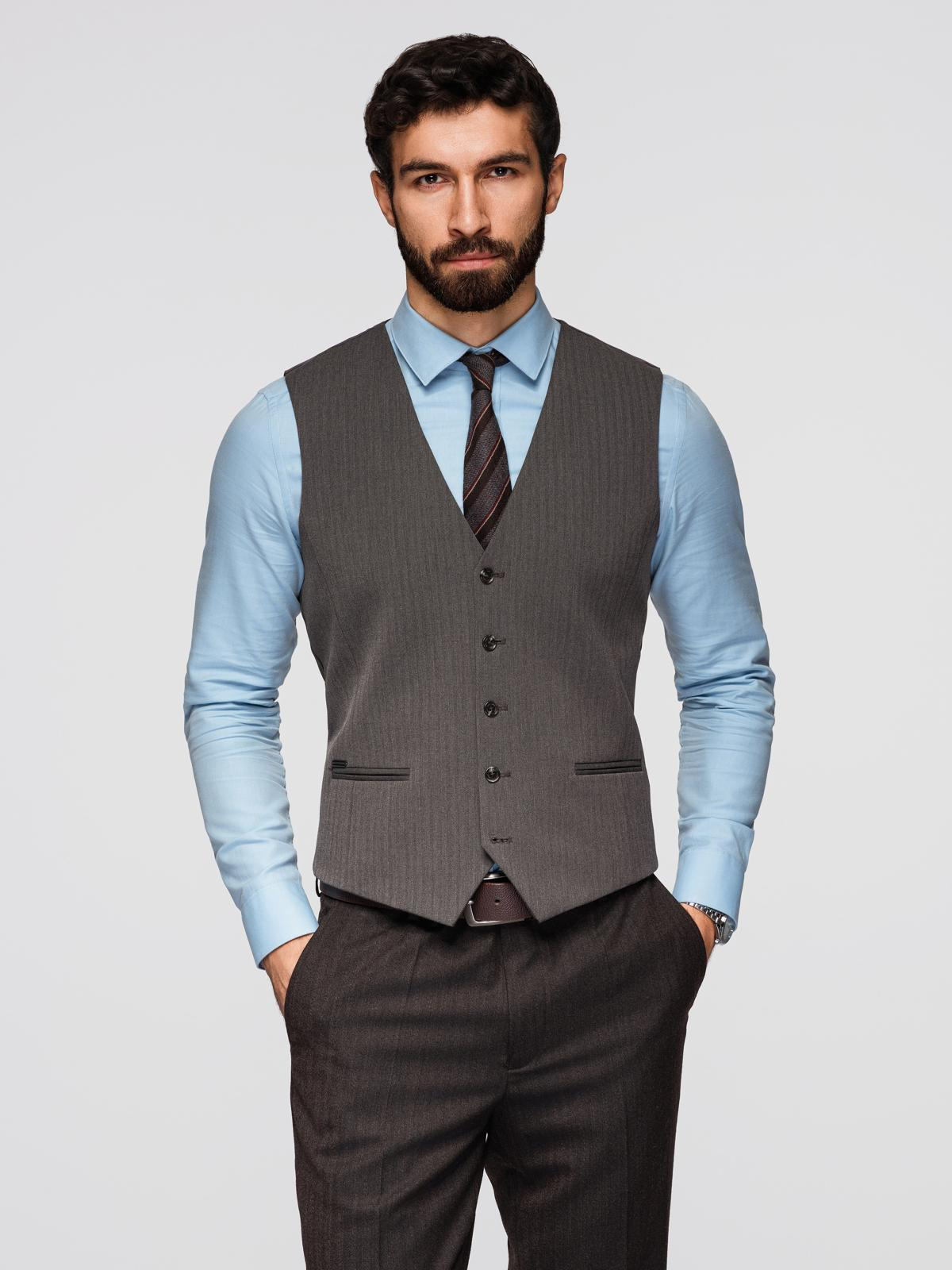 Ombre Men's elegant SLIM FIT herringbone vest - graphite