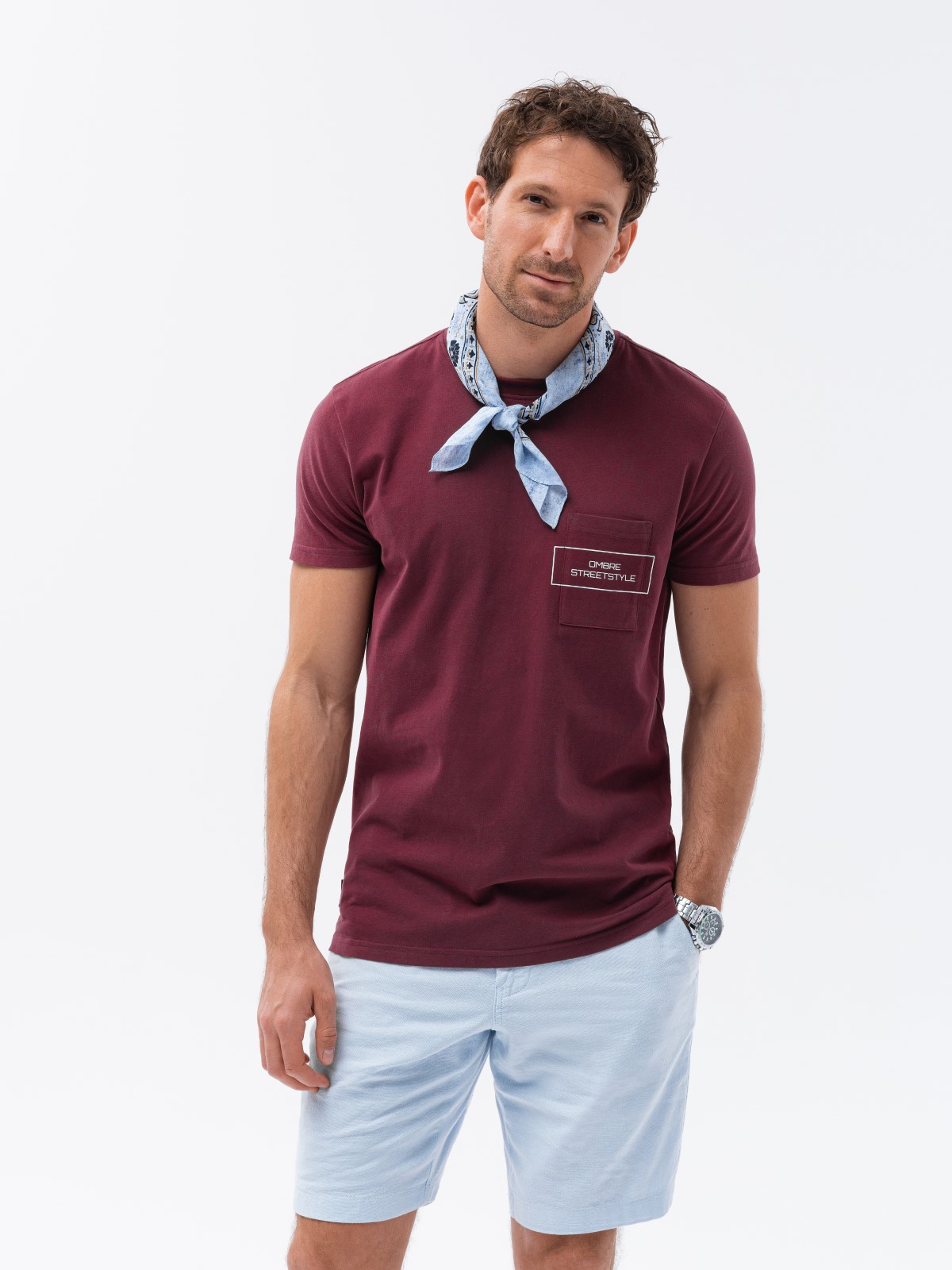 Levně Ombre Pánské bavlněné tričko s kapsovým potiskem