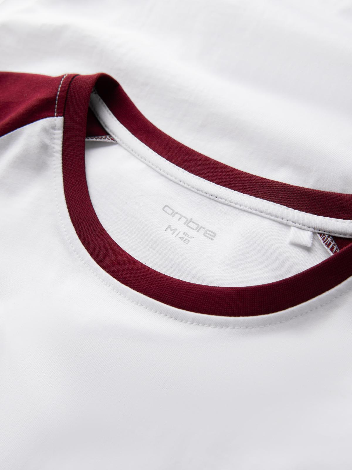 Ombre Men&#039;s longsleeve with contrasting raglan sleeves - white and maroon