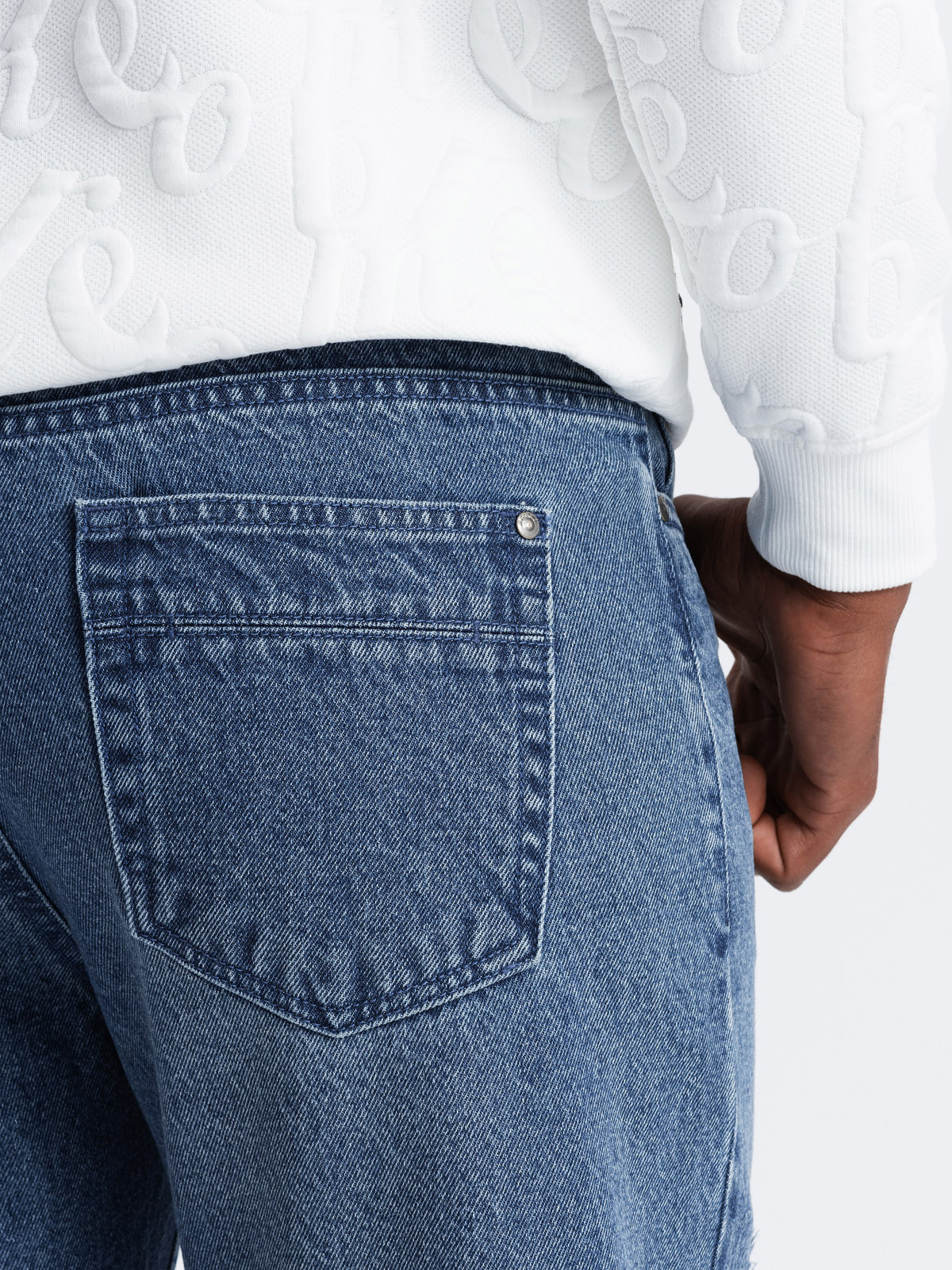 Ombre Men&#039;s TAPERED FIT denim pants with holes - dark blue