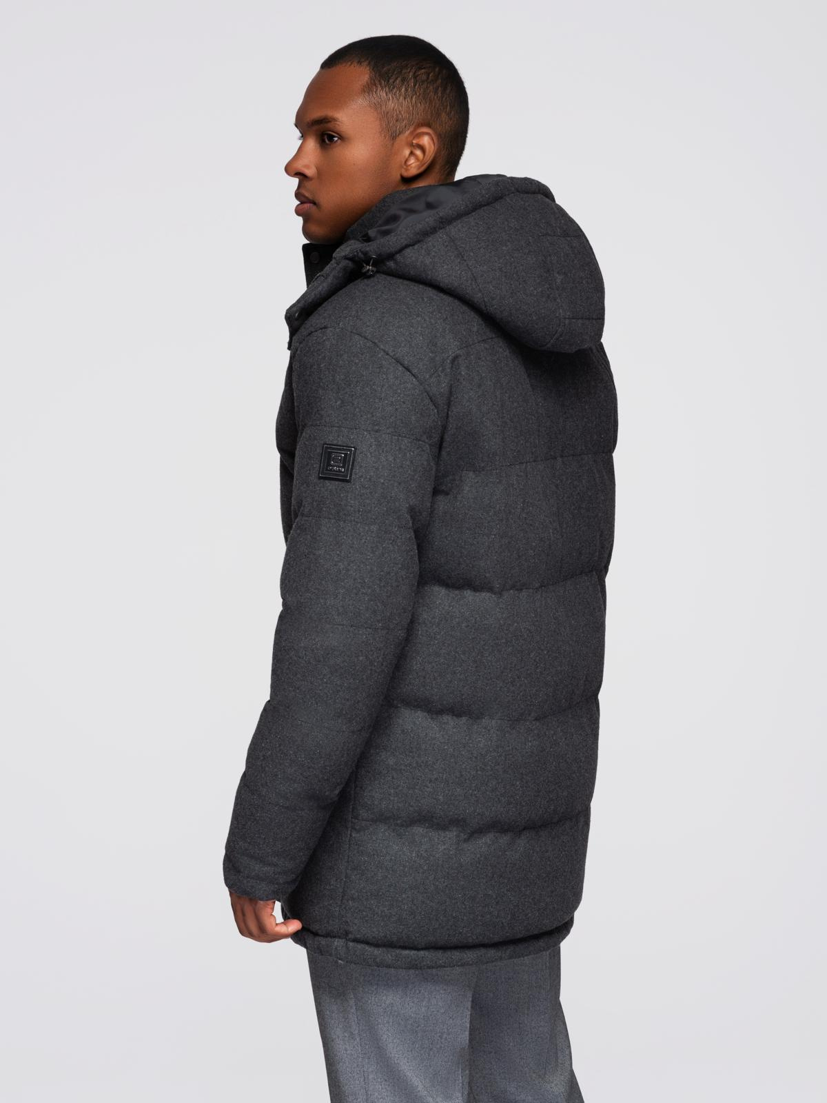 Ombre Men&#039;s long warm parka jacket with wool - black melange