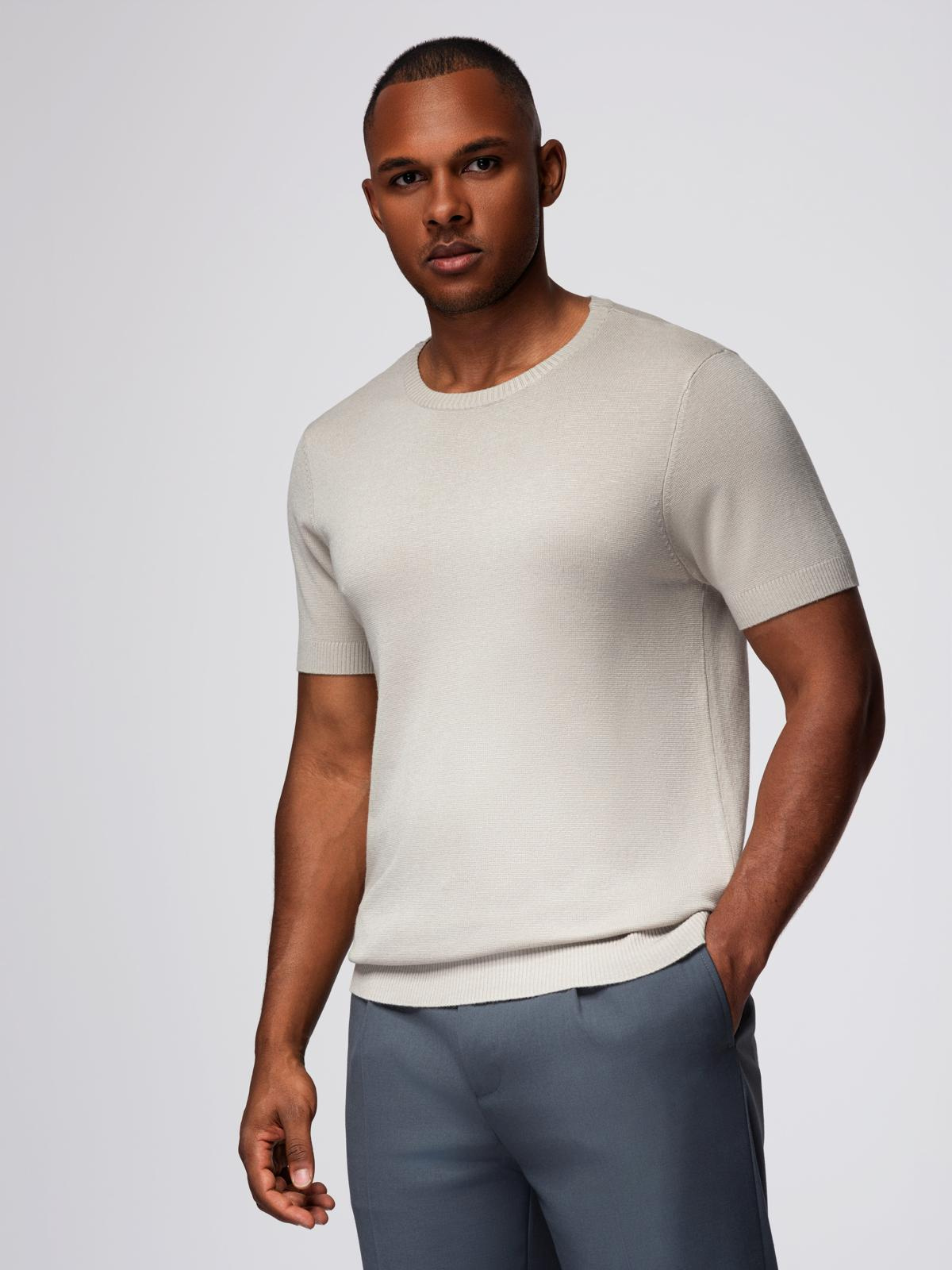 Ombre Classic knitted men's shirt with ribbed cuffs - light grey
