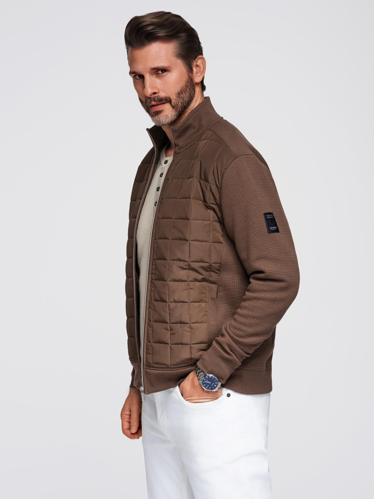 Ombre Lightweight unzipped mens jacket with quilted front - brown