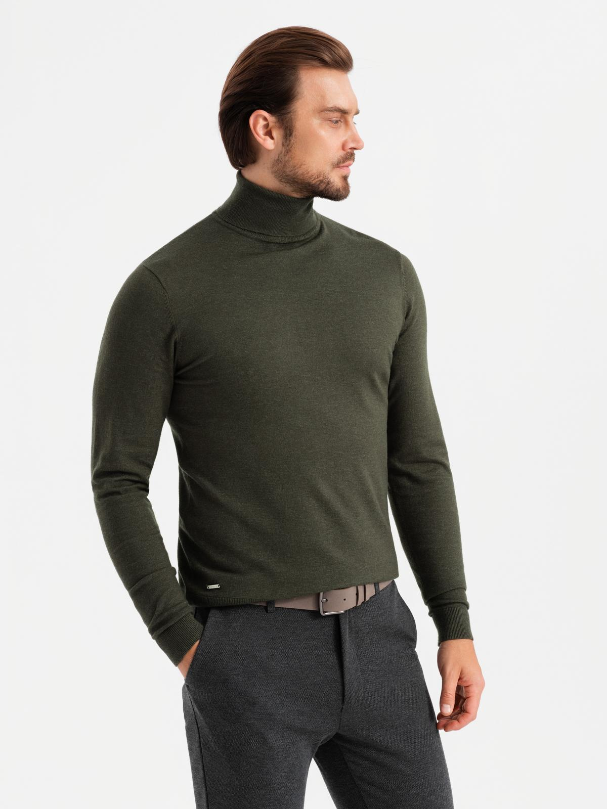 Ombre Men&#039;s knitted turtleneck with viscose - dark grey