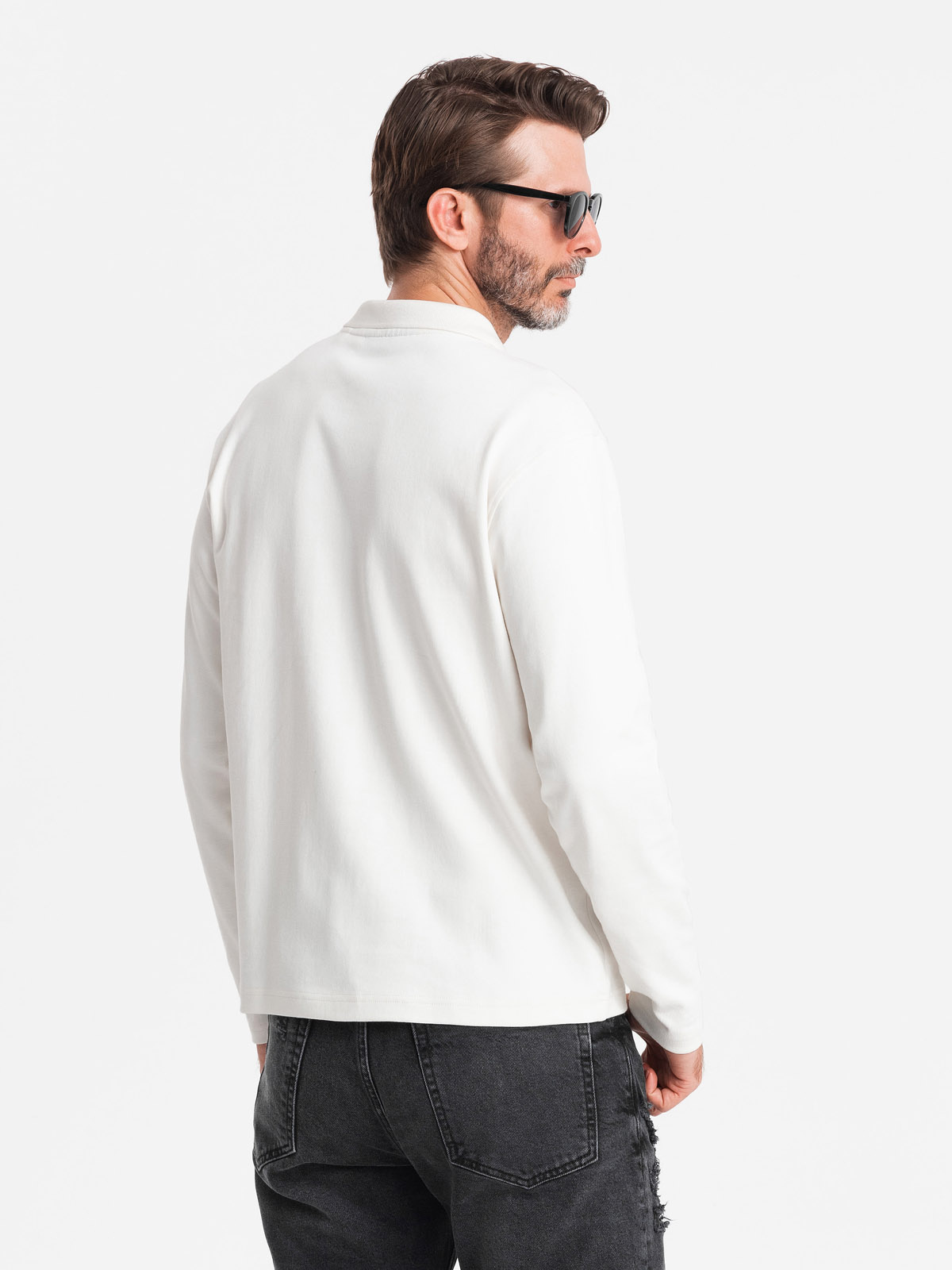 Ombre Men&#039;s polo longsleeve with zippered collar - white