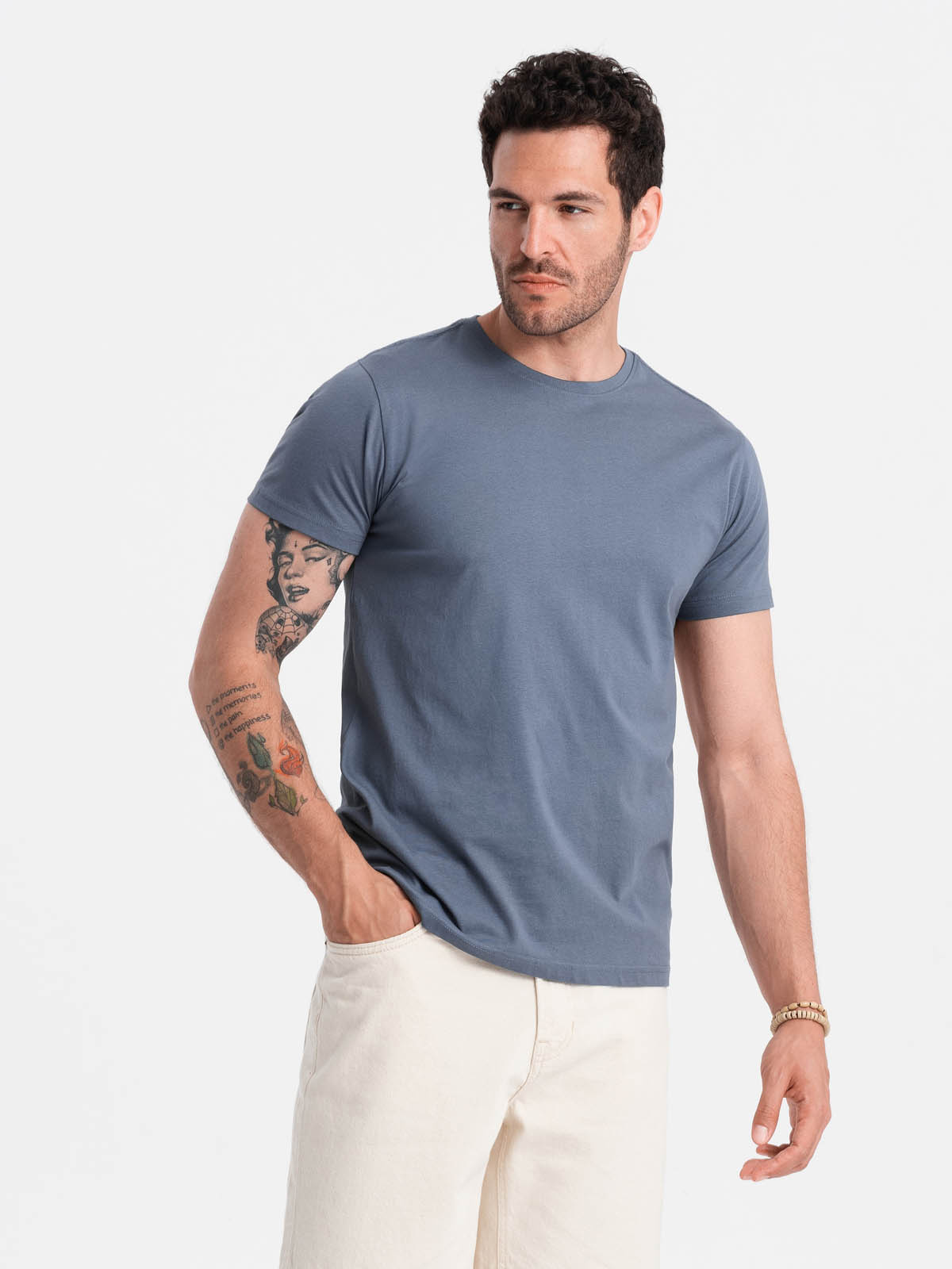 Ombre BASIC men's classic cotton T-shirt - dark blue
