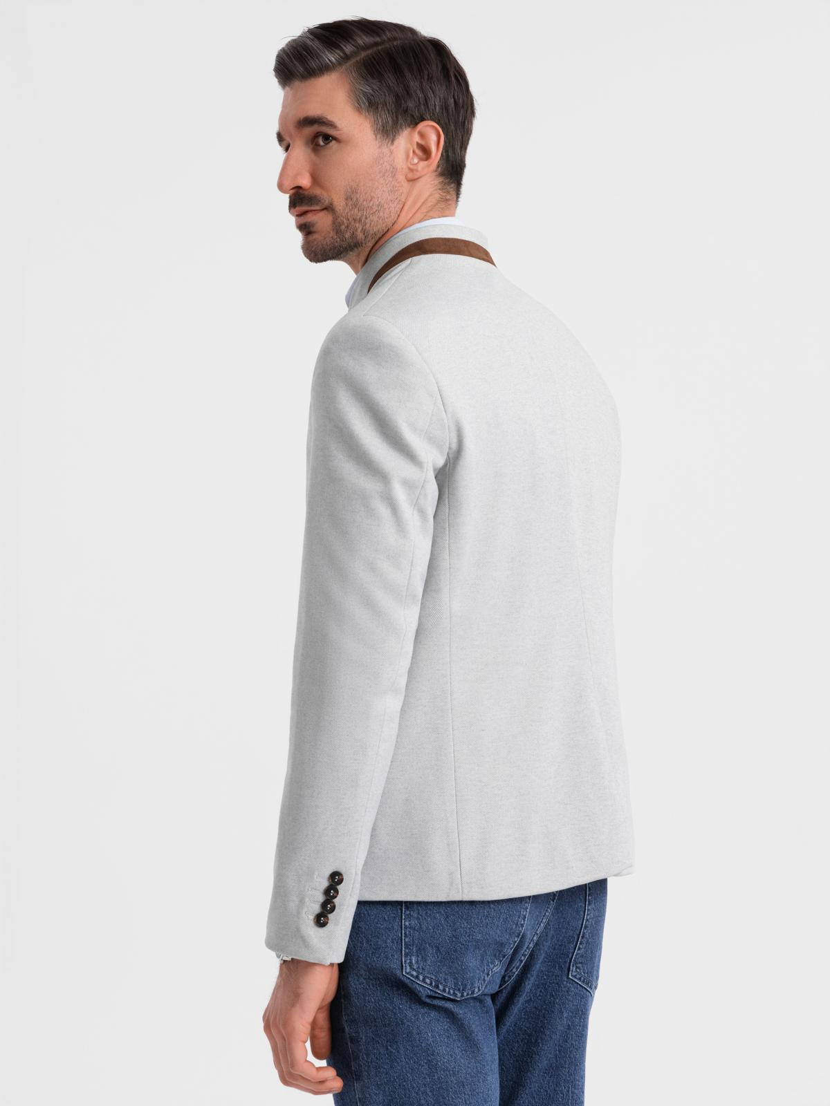 Ombre Men&#039;s melange rayon jacket with stand-up collar - grey melange